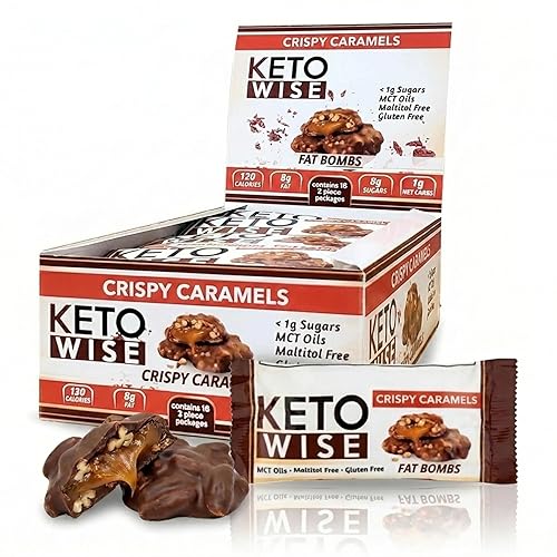 Keto Wise Fat Bombs - Made with Chocolate containing MCT Oil - Low Fat, Low Carb and Keto Friendly Snack - 8g Fat, 1g Net Carbs | Crispy Caramels