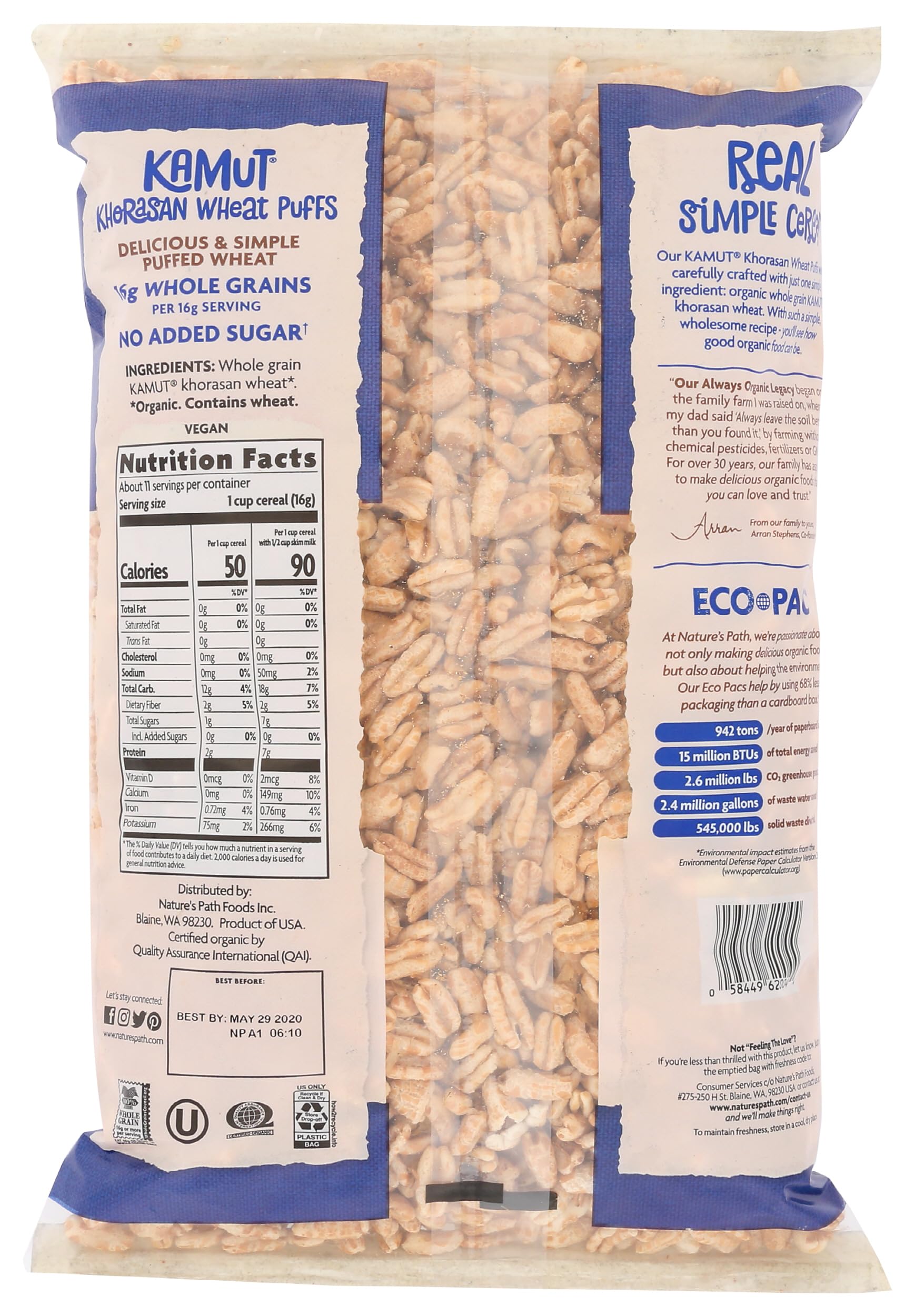 Natures Path Organic Khorasan Wheat Puffs Cereal, 6 Oz