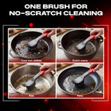 Cast Iron Scrub Brush with Heavy Duty Scraper - Nylon Bristles Dish Scrubber for Pans, Skillets and Woks - Kitchen Cleaner Removes Grime, Grease, Food