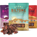 Ayoba Grass Fed Beef Biltong Slices, Variety Pack (2 Ounce, Pack of 3) - Authentic South African Protein Snacks - Keto-Certified,Paleo-Certified