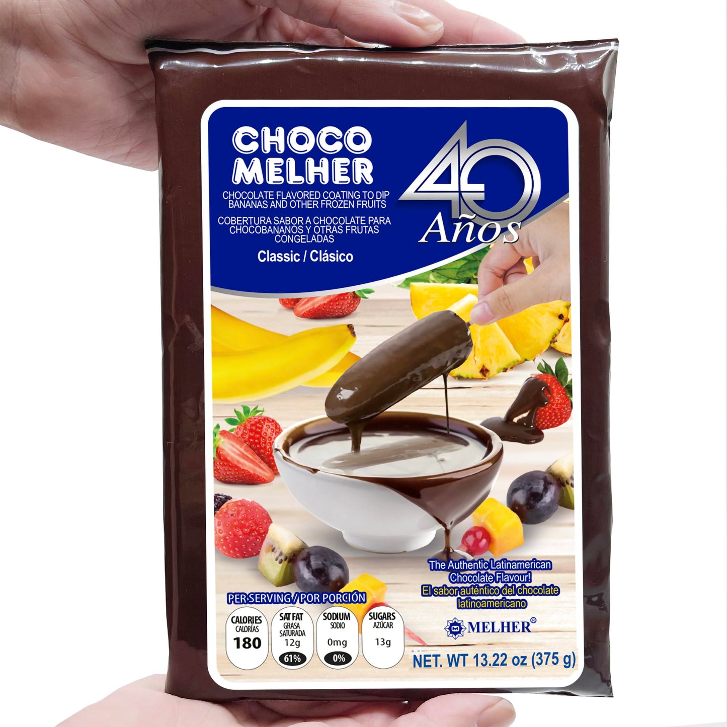 CHOCOMELHER Clasico - 2 Pack Milk Chocolate Flavored Coating for Chocobananos - Cobertura de Chocolate - Best to Cover Frozen Bananas & Strawberries