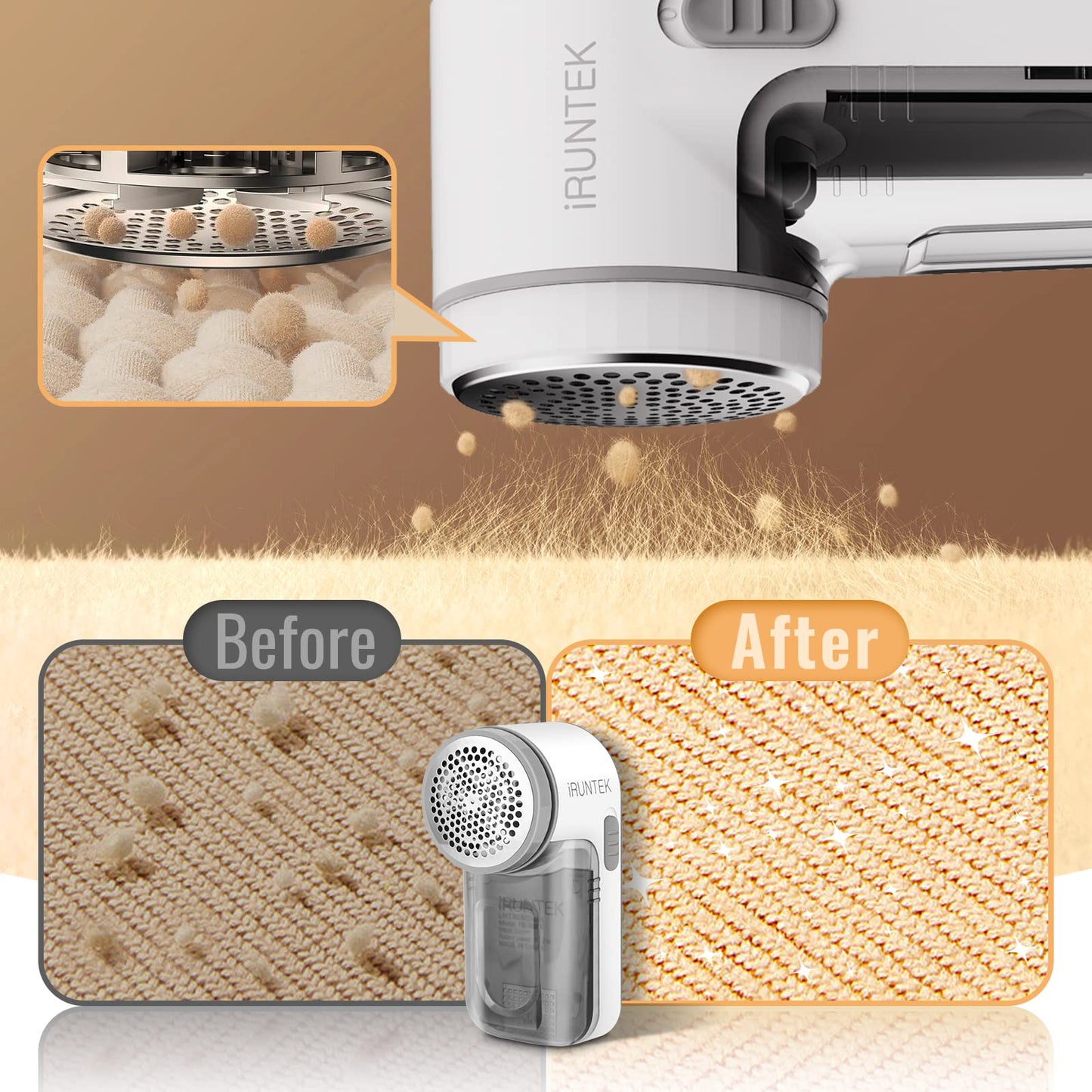 iRUNTEK Wired Fabric Lint Remover, Plug-in Lint Shaver and Brush 2 in 1,Sweater Defuzzer for Removing Fuzz, Lint Balls, Pills, Bobbles from Clothes
