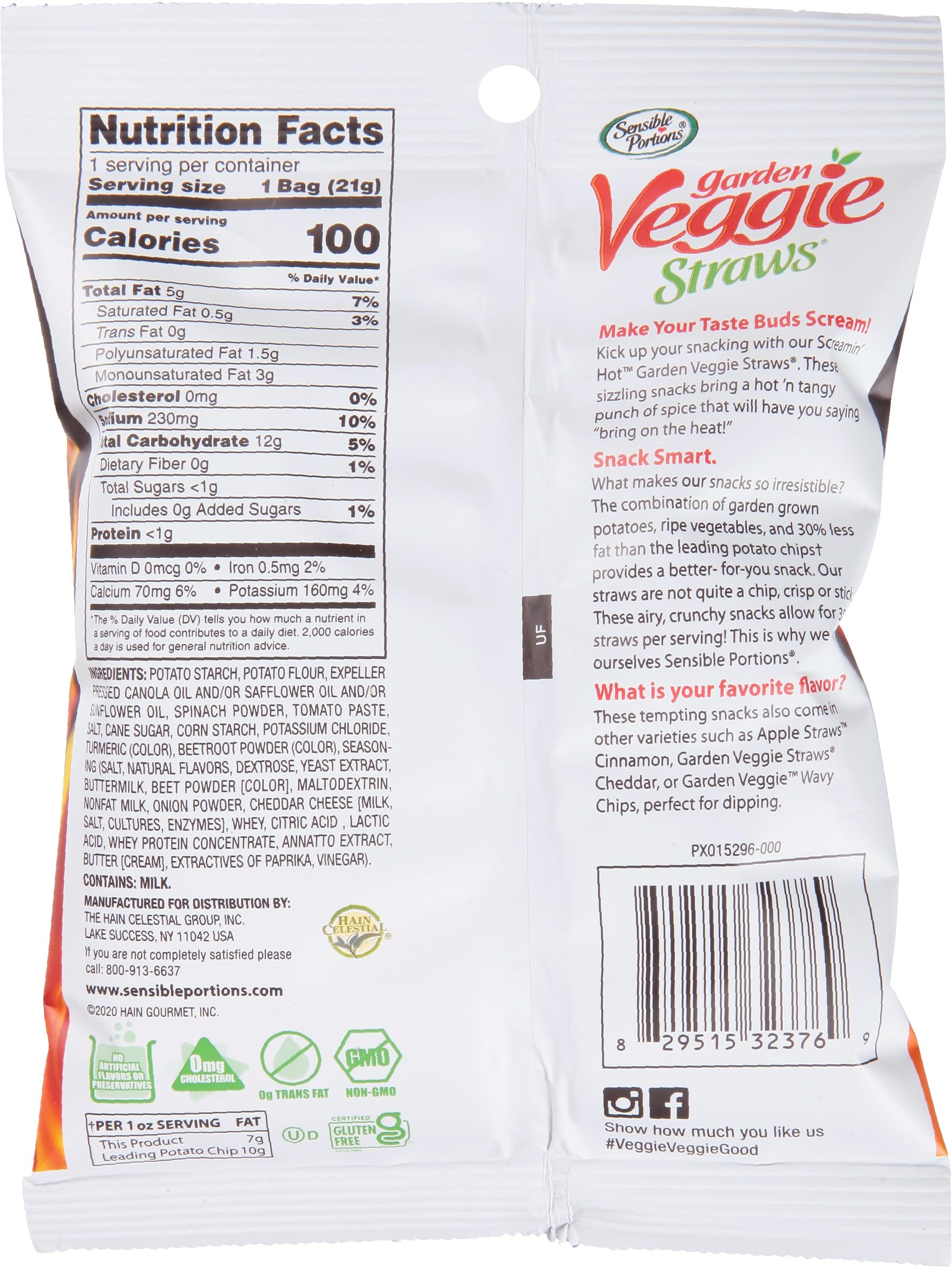 Sensible Portions Garden Veggie Straws, Screamin' Hot, 0.75 Oz (Pack of 24)