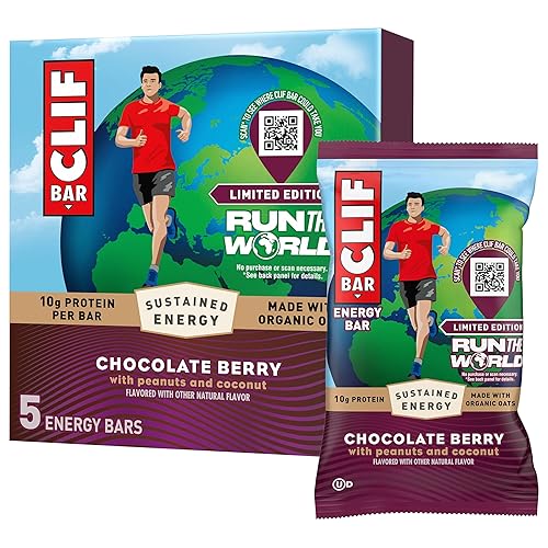 CLIF BAR - Energy Protein Bars - Limited Edition Run the World - Chocolate Berry - Made with Organic Oats - Energy Bars - Non-GMO (5 Pack)