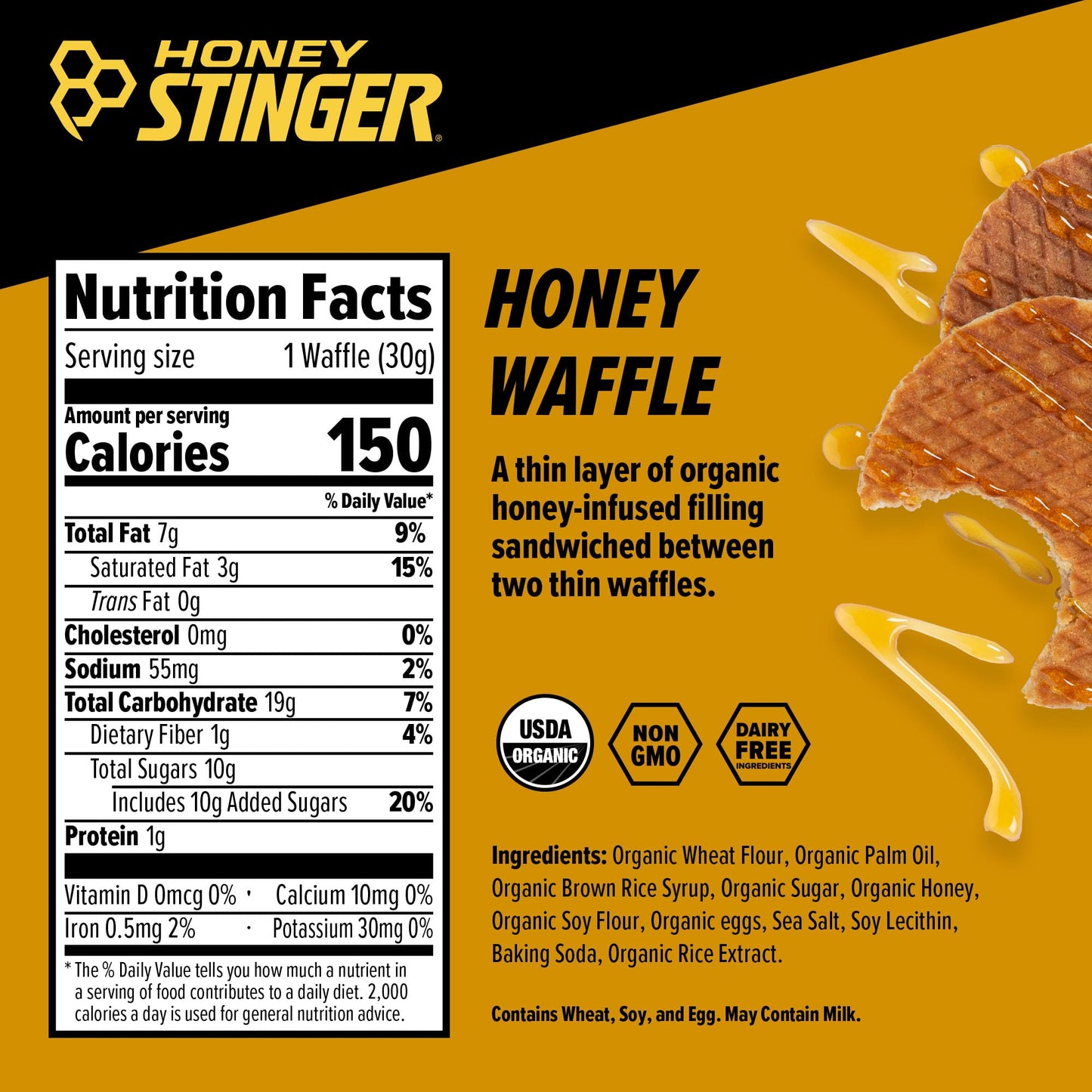 Honey Stinger Organic Honey Waffle, Energy Stroopwafel for Exercise, Endurance and Performance, Sports Nutrition for Home & Gym, Pre and Post Workout