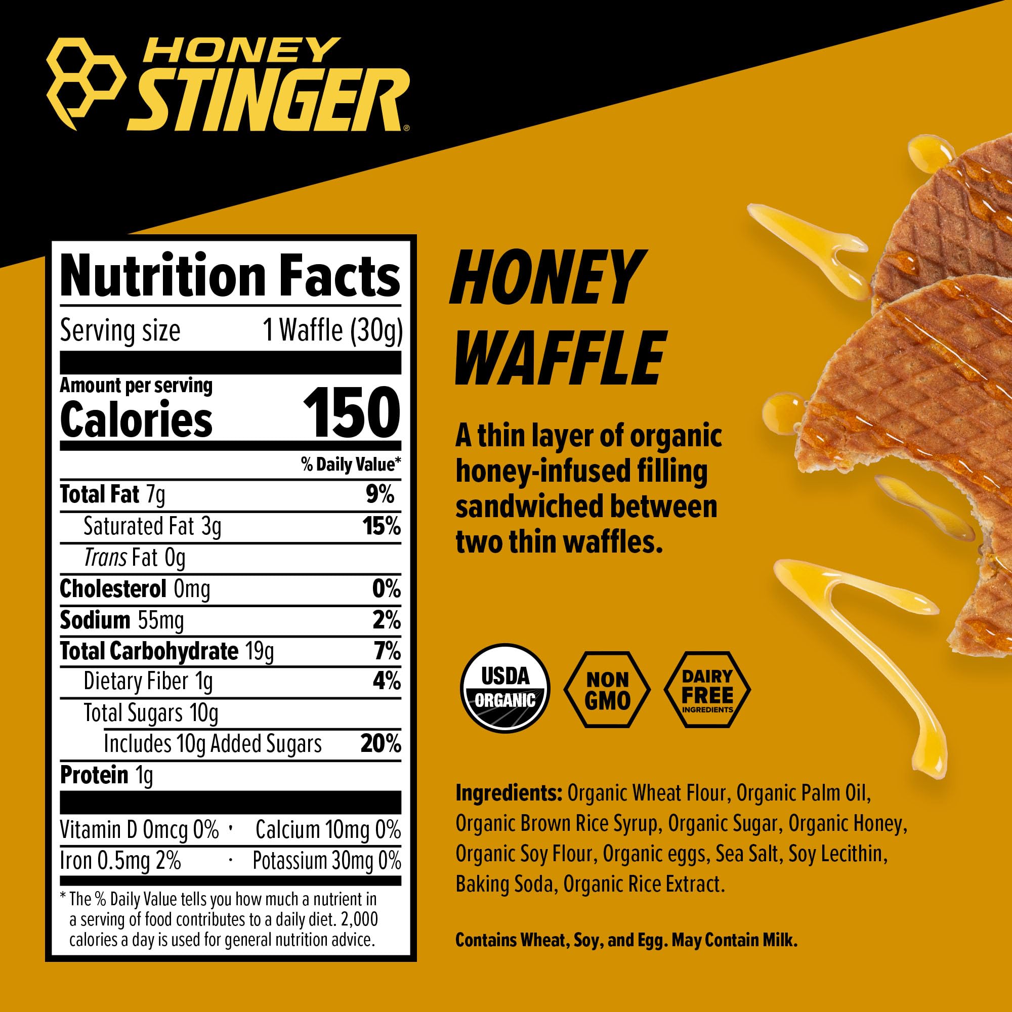 Honey Stinger Organic Honey Waffle, Energy Stroopwafel for Exercise, Endurance and Performance, Sports Nutrition for Home & Gym, Pre and Post Workout