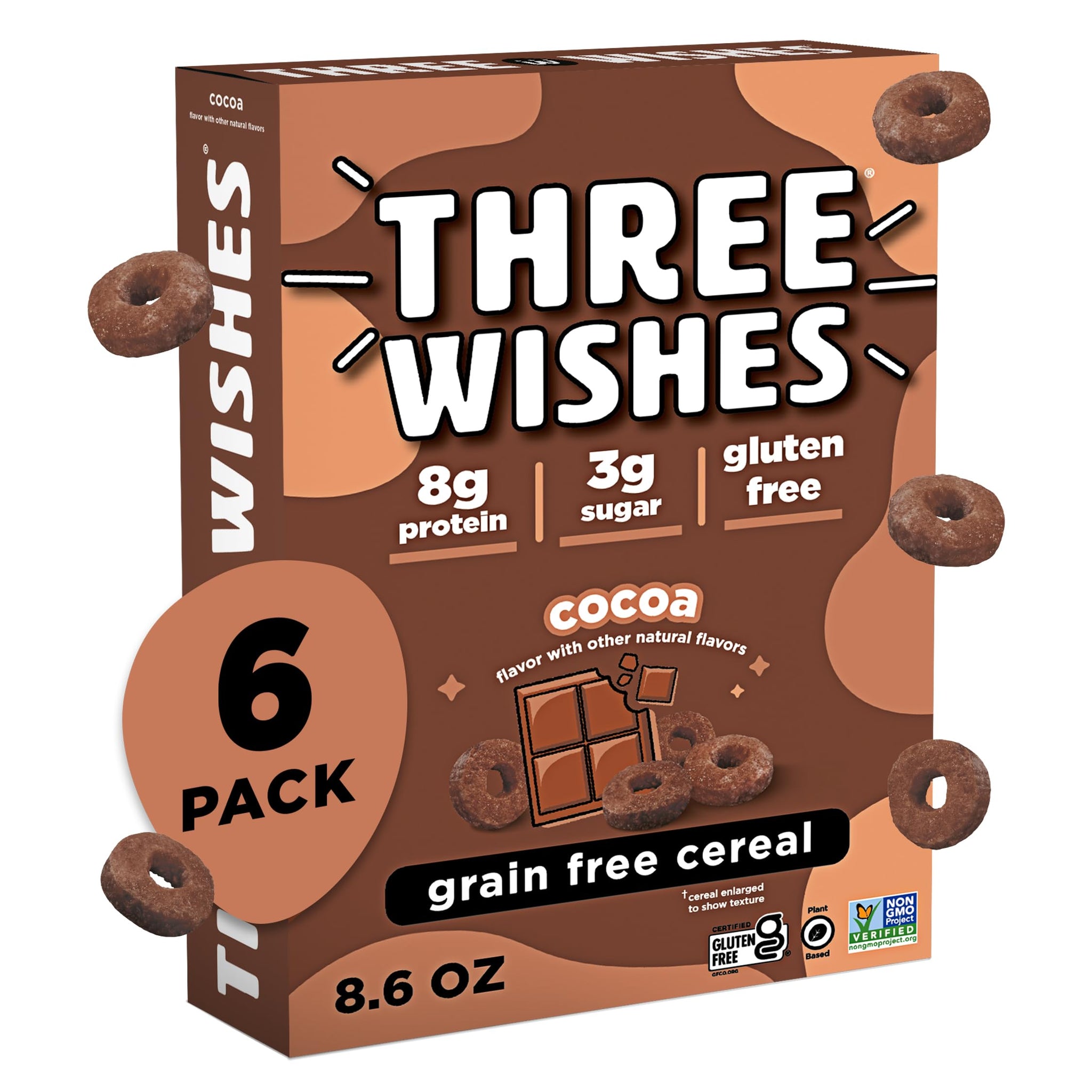 Three Wishes Grain-Free Protein Breakfast Cereal, 8g Protein and 3g Fiber - Healthy, Low-Sugar Breakfast Cereal, Gluten Free, Vegan-Friendly, Made