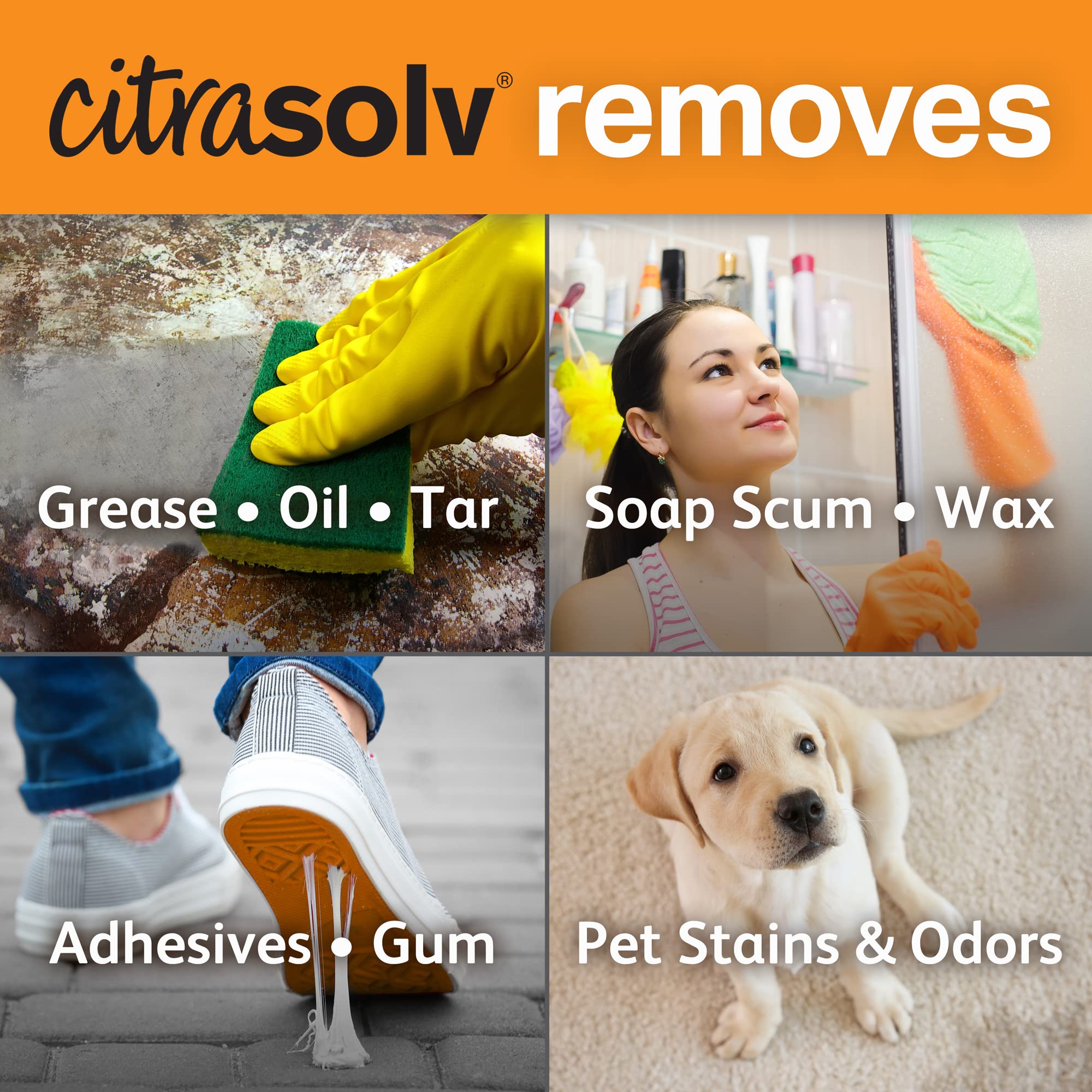Citra Solv Concentrated Cleaner & Degreaser, Deodorizer, Paint & Adhesive Remover, for Home and Outdoor, Natural Orange Oil, Safe, Valencia Orange