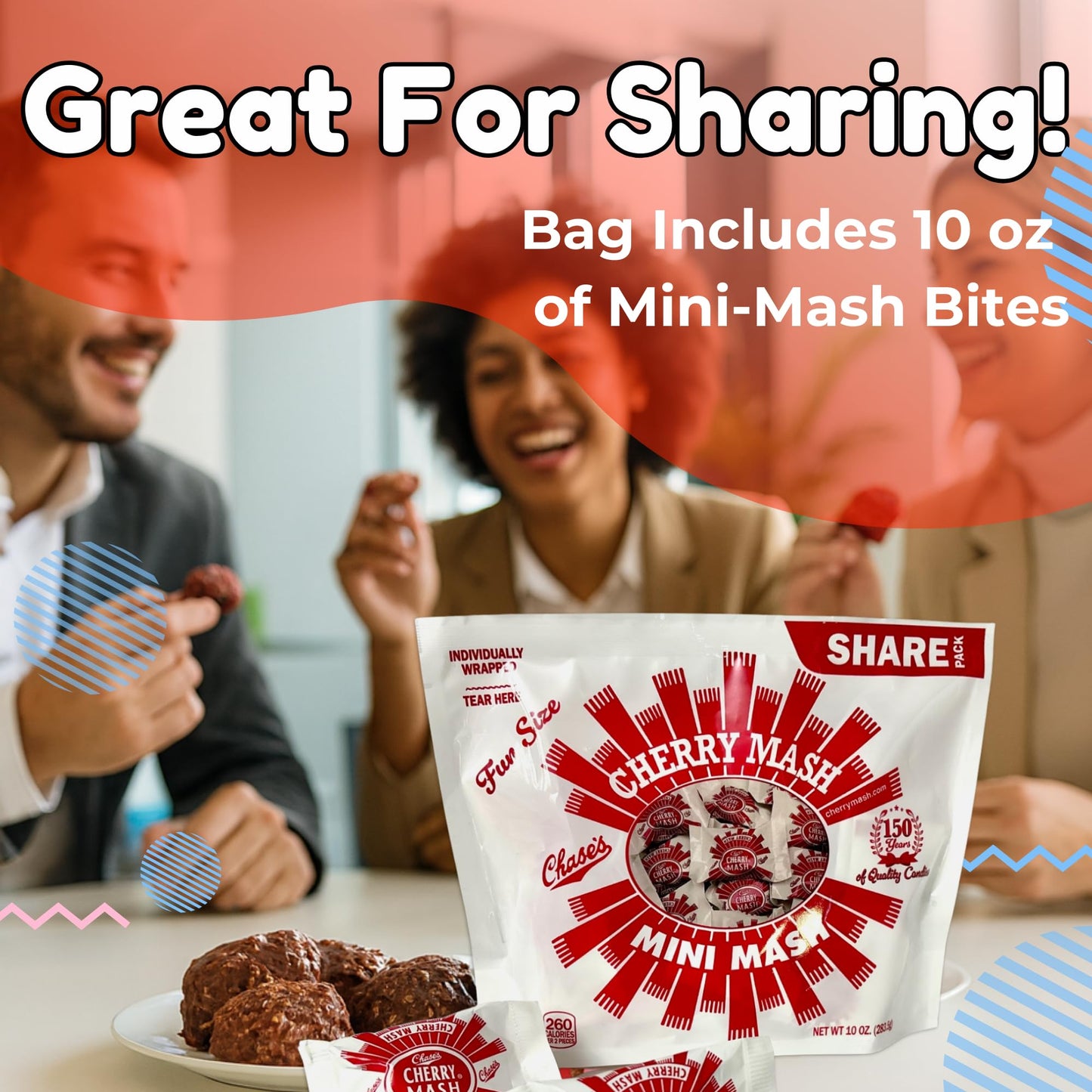 Cherry Mash Candy Bars in Stand-Up Pouch Bag - Original Mini Candy Bars with Soft Cherry Center & Chocolate Peanut Coating - Classic American