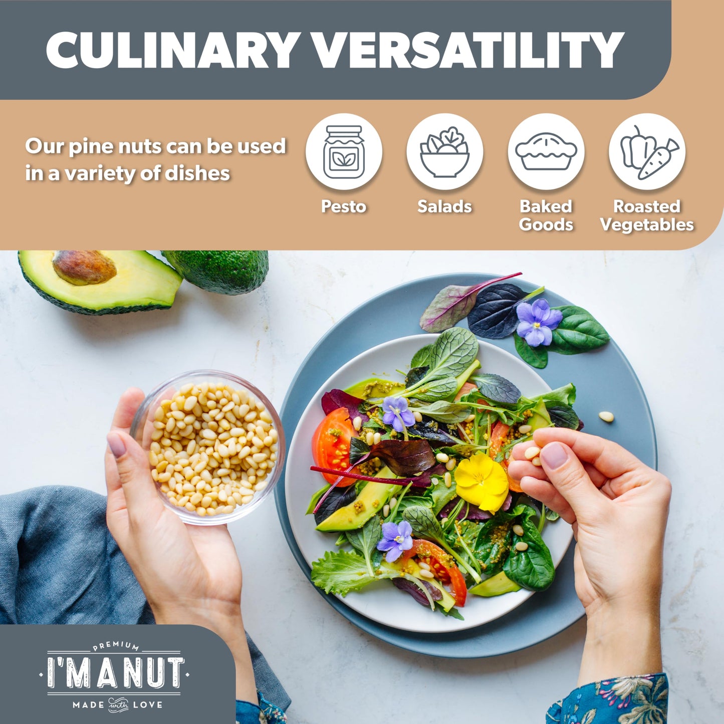 Premium Raw Pine Nuts 16oz (1 lb.) Non-GMO, No Additives Batch Tested Gluten & Peanut Free, Resealable Pouch for Freshness, Unsalted Pine Nuts