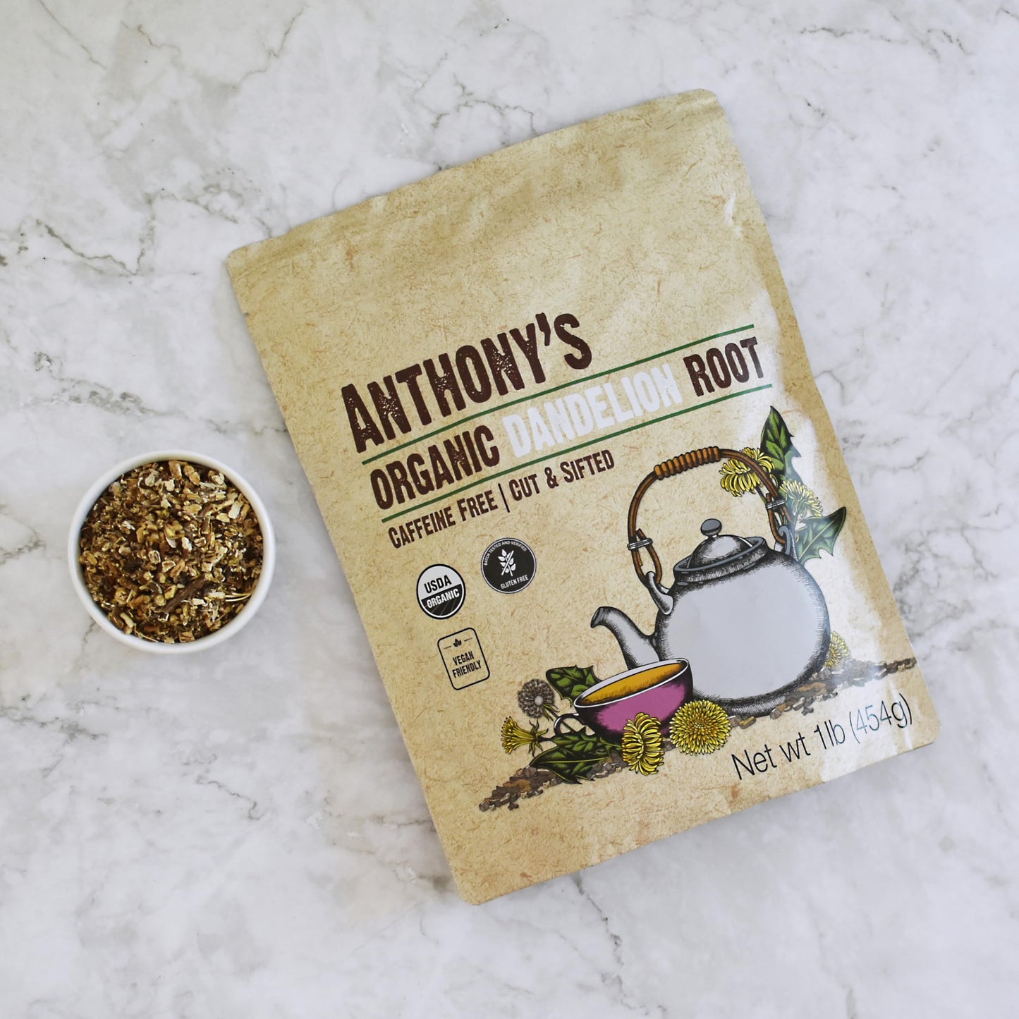 Anthony's Organic Dandelion Root, 1lb, Gluten Free, Non GMO, Cut & Sifted