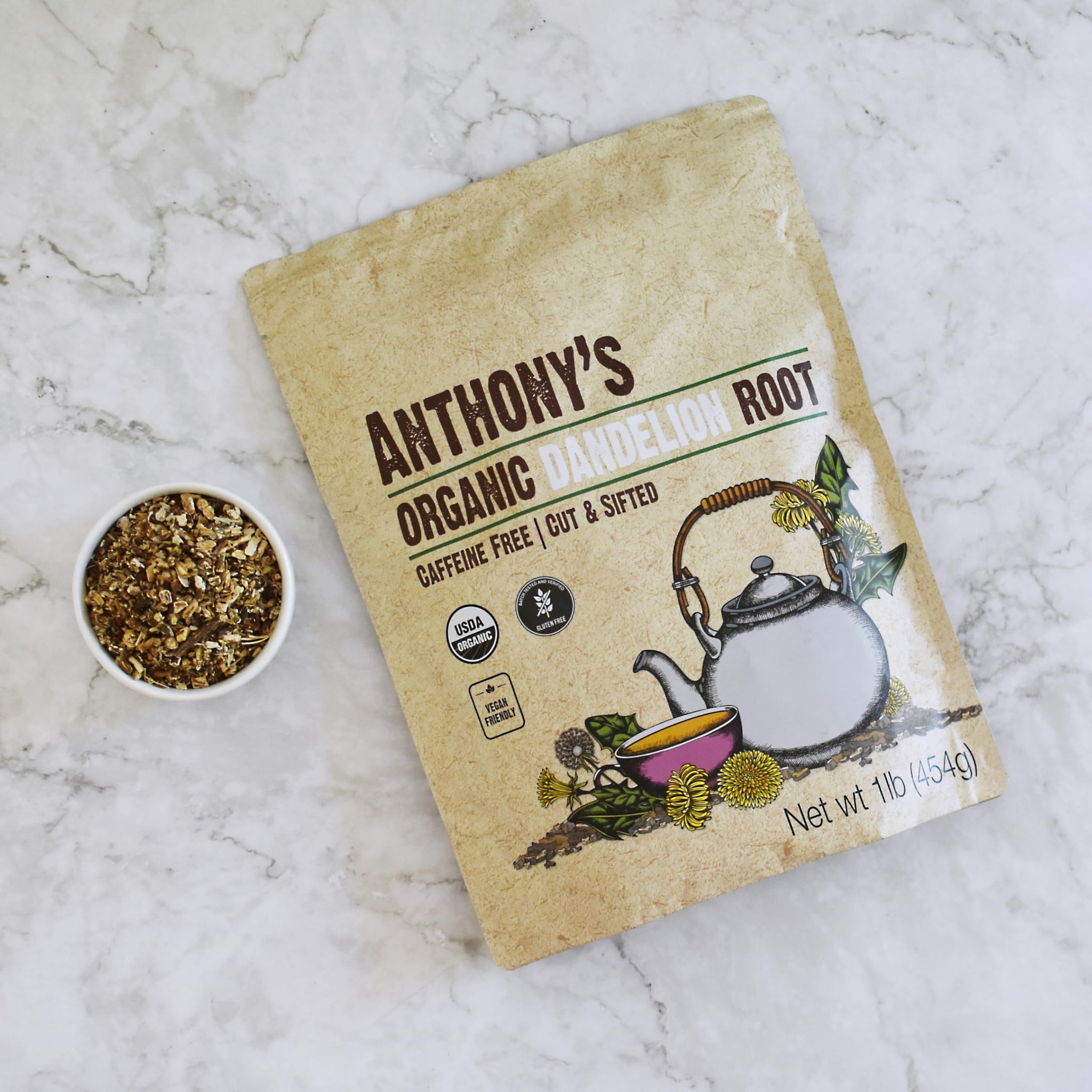 Anthony's Organic Dandelion Root, 1lb, Gluten Free, Non GMO, Cut & Sifted