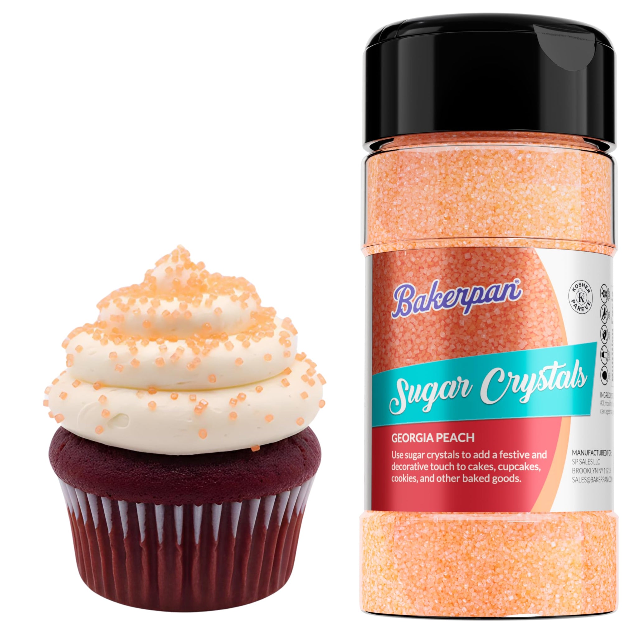 Bakerpan Sugar Sprinkles for Baking - 7 Ounce Georgia Peach Decorating Sugar Crystals for Cookies, Cake Pops, Ice Cream (Made in USA)