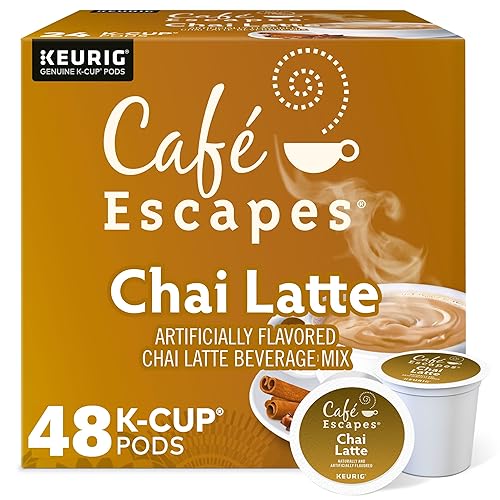Cafe Escapes, Chai Latte Tea Beverage, Single-Serve Keurig K-Cup Pods, 48 Count (2 Boxes of 24 Pods)