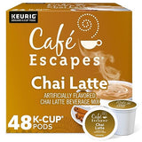 Cafe Escapes, Chai Latte Tea Beverage, Single-Serve Keurig K-Cup Pods, 48 Count (2 Boxes of 24 Pods)