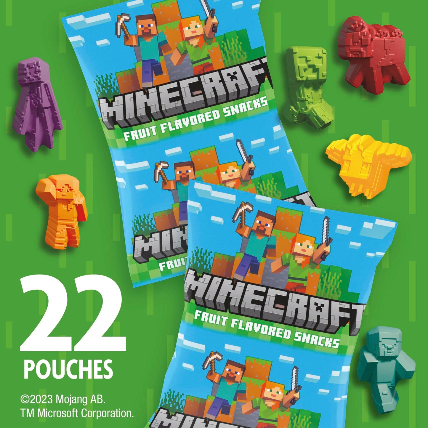 Minecraft Fruit Flavored Snacks, Fat Free and Gluten Free Snacks, 17.6 oz (22 Pouches)