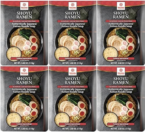Hakubaku Japanese Ramen Noodle Soup, SHOYU, 3.88oz (Pack of 6), Authentic Japanese ramen non-fried & soft noodles, shelf-stable