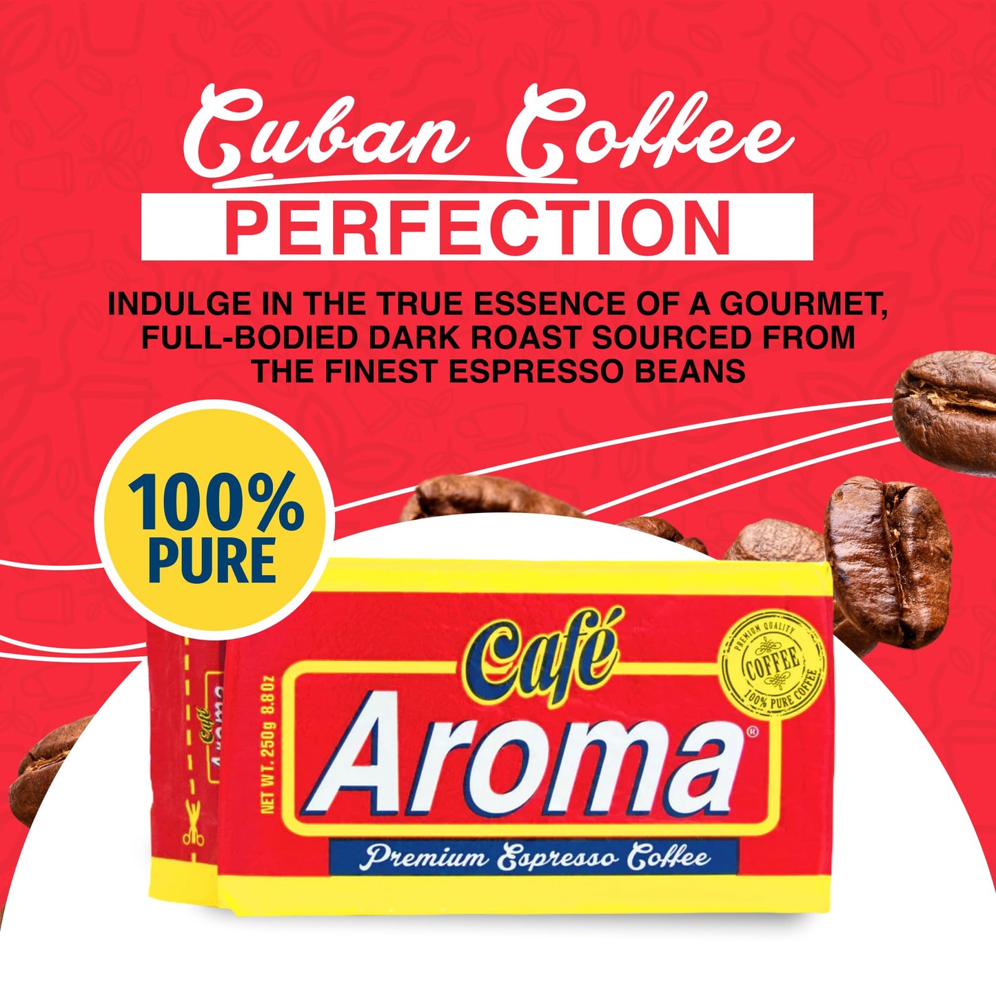 Café Aroma Dark Roast Espresso Ground Coffee, Authentic Cuban Style Coffee, Vacuum Sealed, Ground Espresso Beans, 8.8 oz (1-Pack)