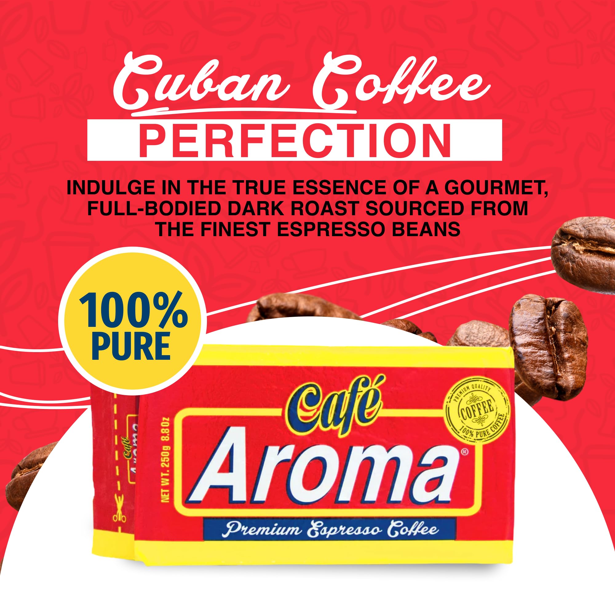 Café Aroma Dark Roast Espresso Ground Coffee, Authentic Cuban Style Coffee, Vacuum Sealed, Ground Espresso Beans, 8.8 oz (1-Pack)