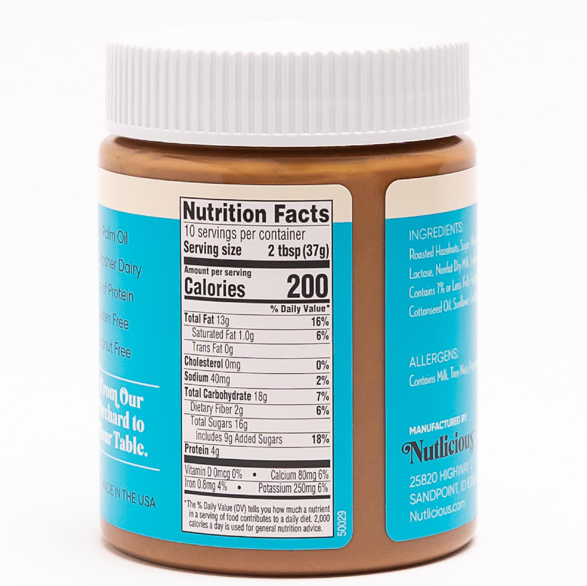 NUTLICIOUS Hazelnut Butter Spread (13 oz), Spreadable Roasted Hazelnuts with Silky-Smooth Texture, Made in the USA, No Palm Oil, 4g of Protein