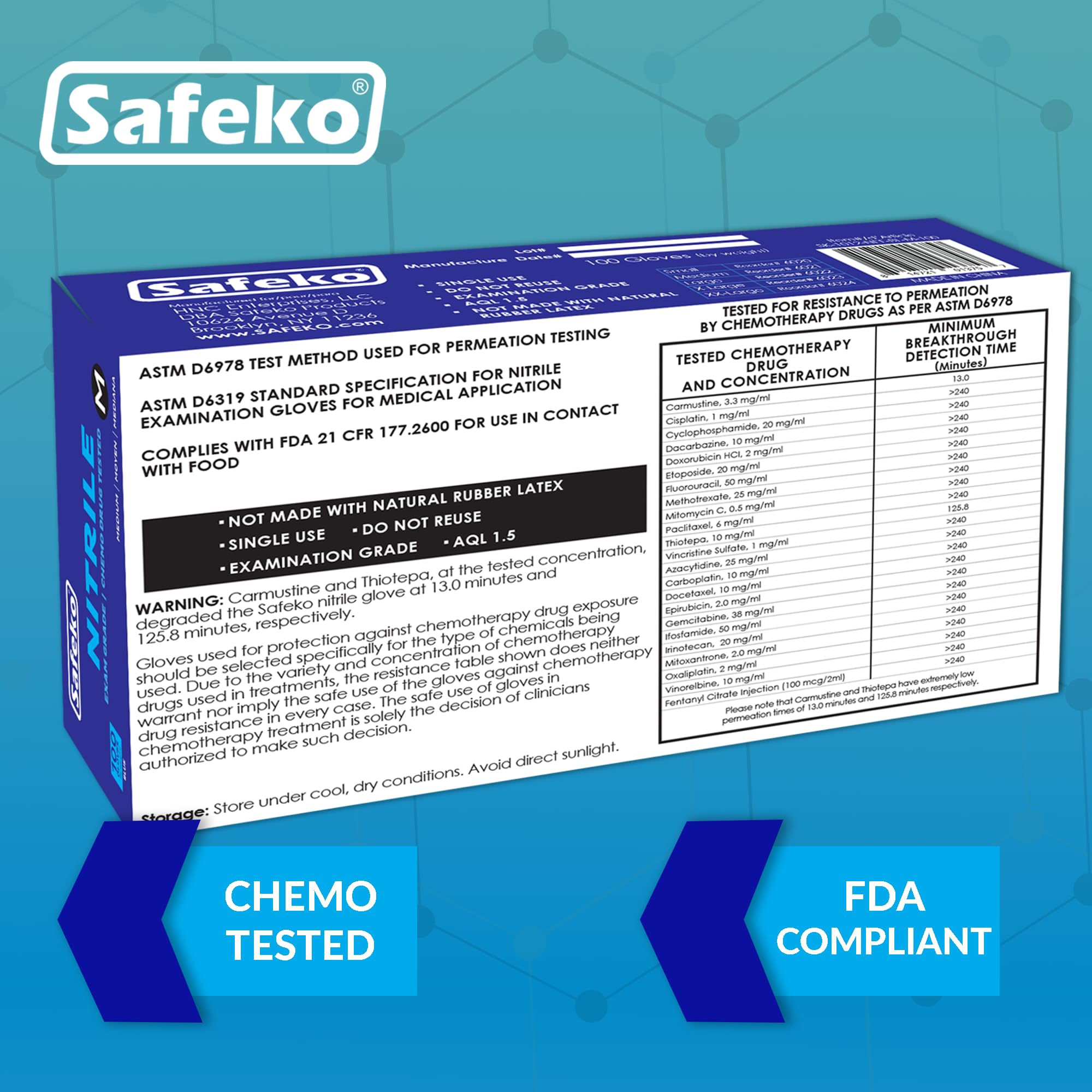 SAFEKO Nitrile Gloves | Blue | Small | 100 Gloves Latex Free, Powder Free | 6020BX