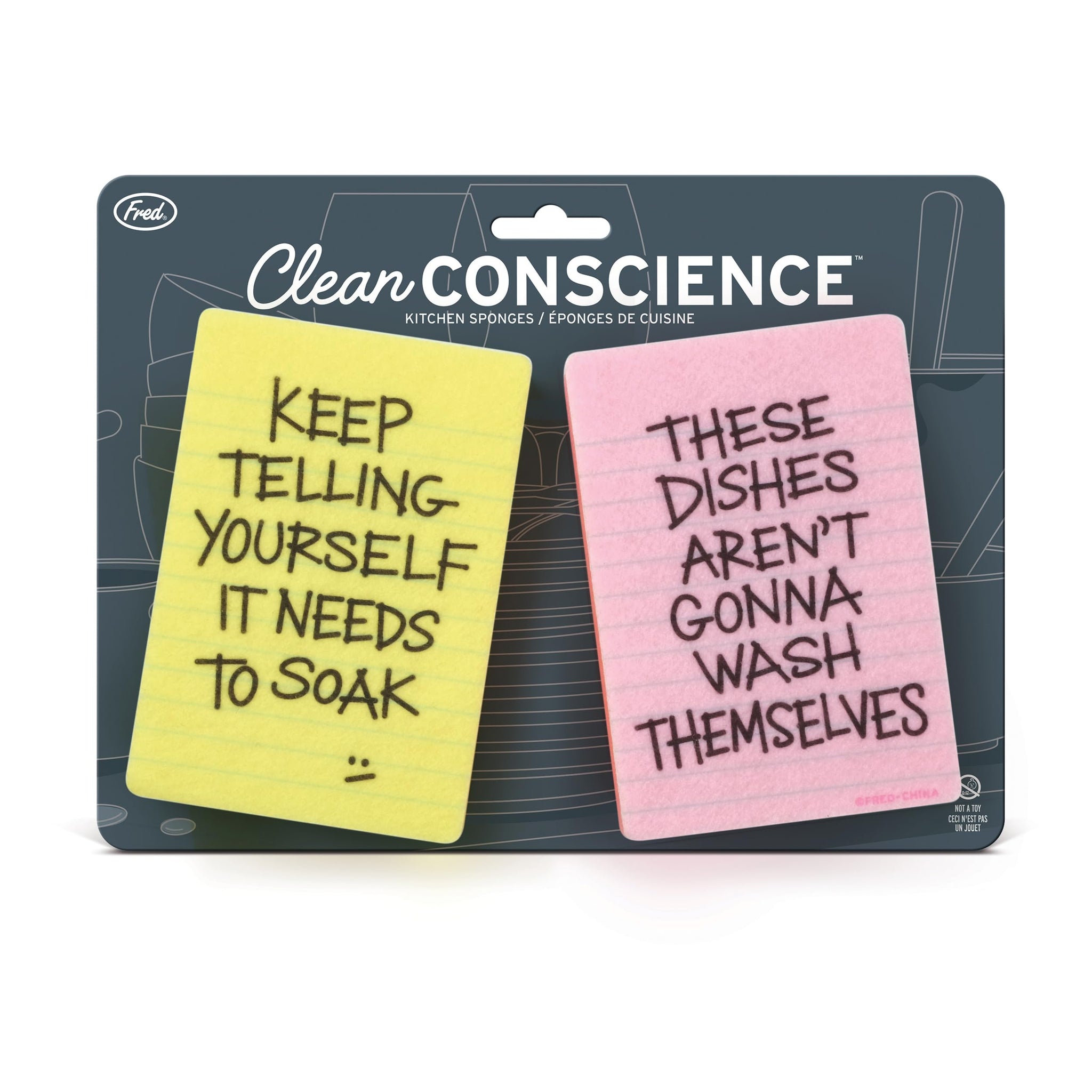 Genuine Fred Clean Conscience Kitchen Sponges - Set of 2 Passive-Aggressive Dish Sponges with Funny Notes - Multi-Layer Scrubbers for Dishes and Mess
