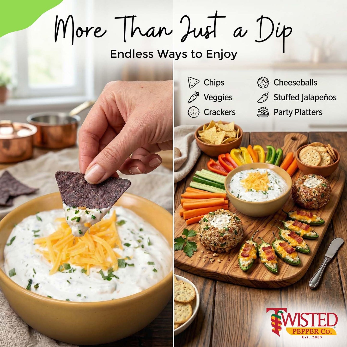 Twisted Pepper Co. Cheddar Onion Dip Mix | Dry Dips & Cheeseball Mixes | Gluten Free, Low Sodium, No Added MSG | Onion Dip Mix for Sour Cream or Mayo