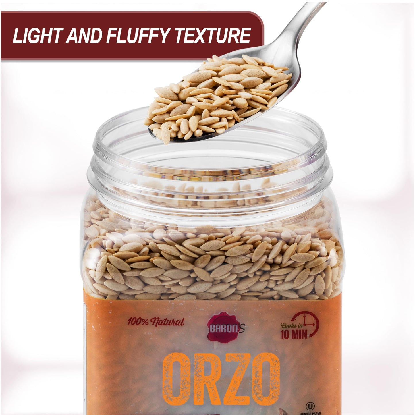 Baron’s Orzo Pasta Original | 1 Pack of 21.16oz Kosher Jars | Natural Israeli Rice-Shaped Orzo for Soups, Casseroles & Salads | Cooks in 10 Minutes