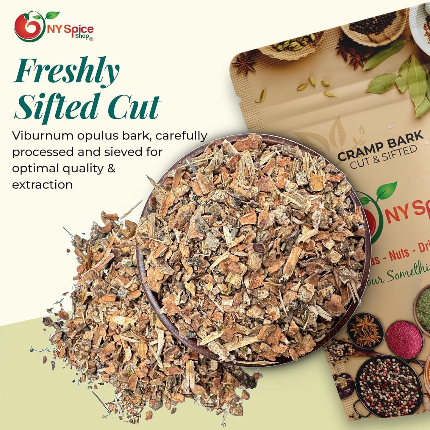NY Spice Shop Cramp Bark Cut & Sifted - 4 Ounce Viburnum Opulus - Herbal Cramp Bark Ingredient for Herbal Tea and Traditional Decoction Use with Woody