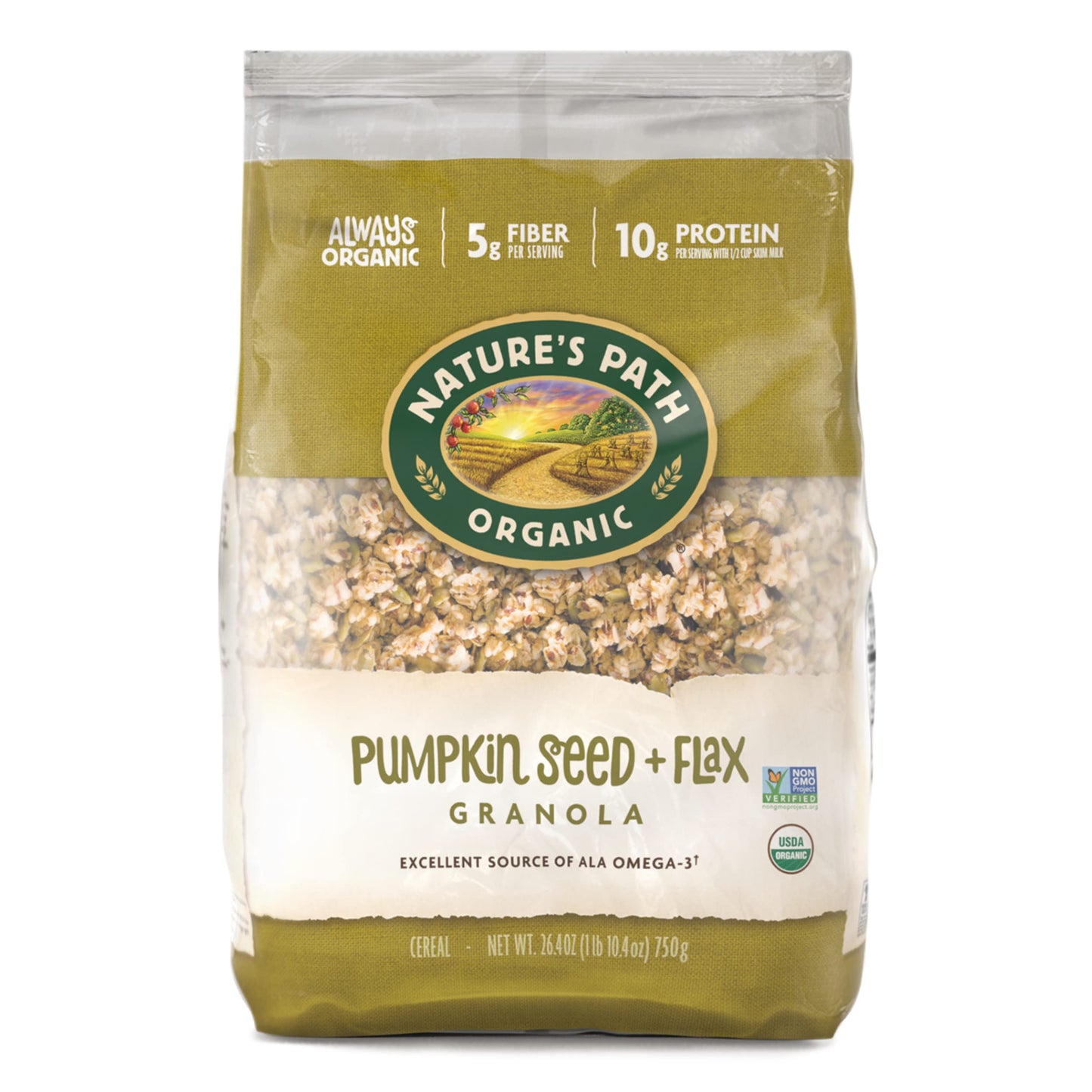 Nature's Path Organic Pumpkin Seed and Flax Granola, 1.65 Lbs. Earth Friendly Package (Pack of 6), Non-GMO, Heart Healthy, High Fiber, 6g Plant Based