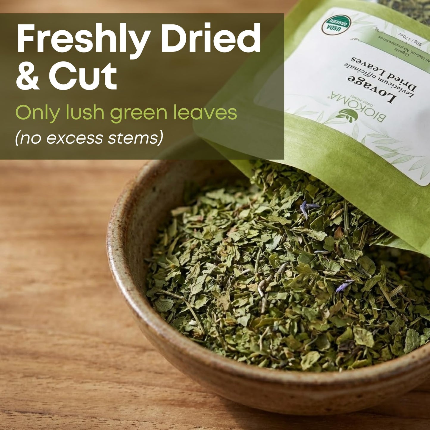 Biokoma Organic Lovage Dried Leaves 50g 1.76oz Pure Cut Herb Levisticum officinale USDA Organic Herbal Tea Digestion & Urinary Health Resealable