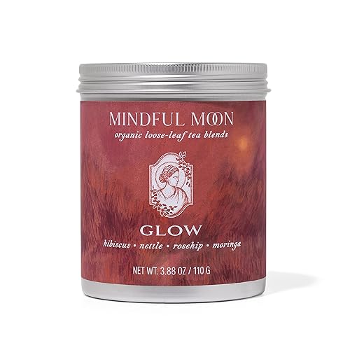 Glow Herbal Tea by Mindful Moon - Vitality & Wellness Blend with Hibiscus, Moringa & Rosehip - Caffeine-Free, Loose Leaf (Large)