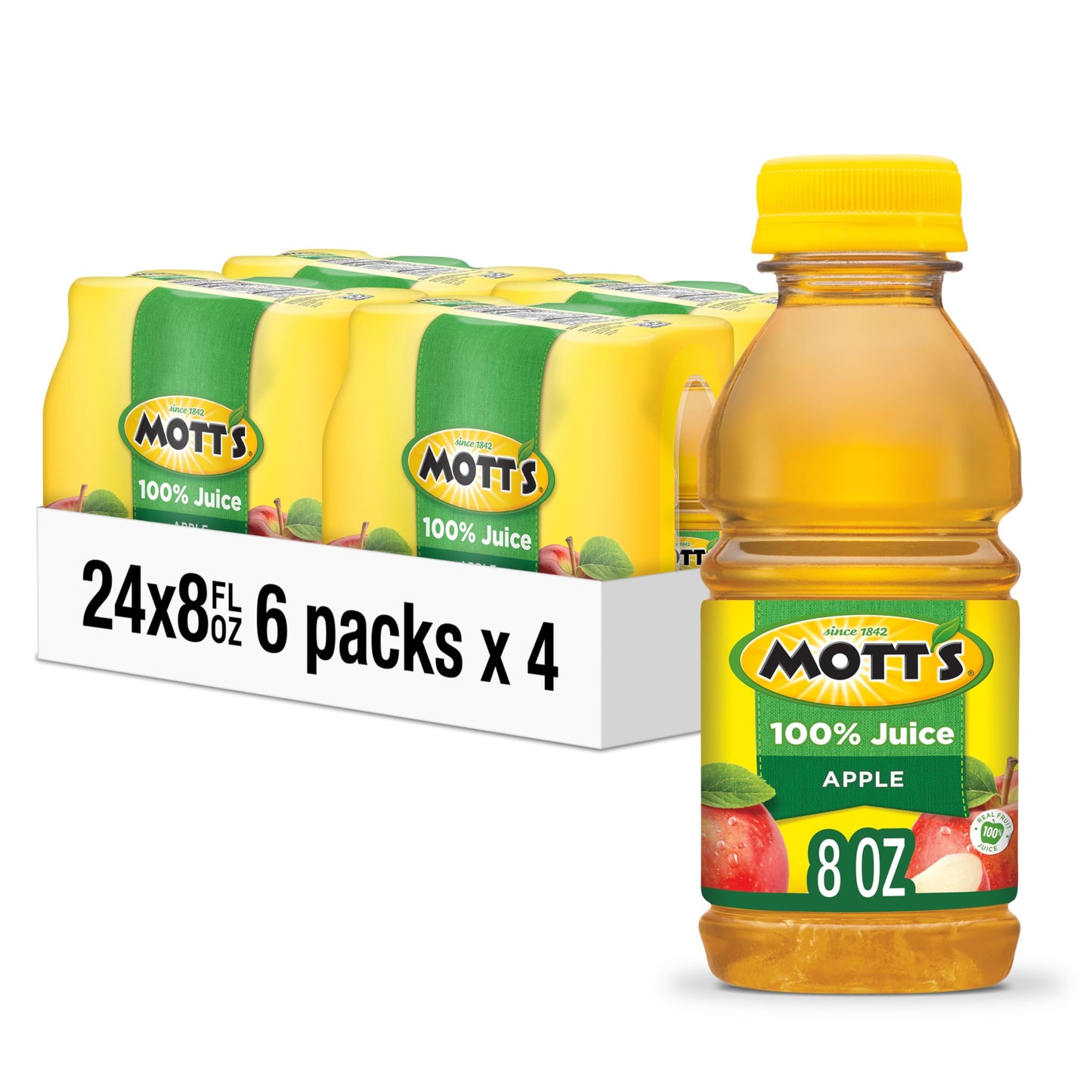 Mott's 100% Original Apple Juice, 8 Fl Oz Bottles, 24 Count (4 Packs Of 6), 2 Servings Of Fruit, 100% Fruit Juice, Gluten-free, Caffeine-free, Kosher