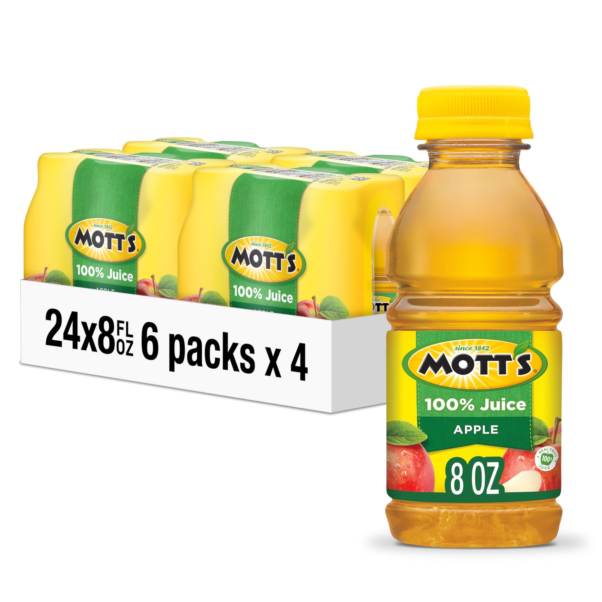 Mott's 100% Original Apple Juice, 8 Fl Oz Bottles, 24 Count (4 Packs Of 6), 2 Servings Of Fruit, 100% Fruit Juice, Gluten-free, Caffeine-free, Kosher