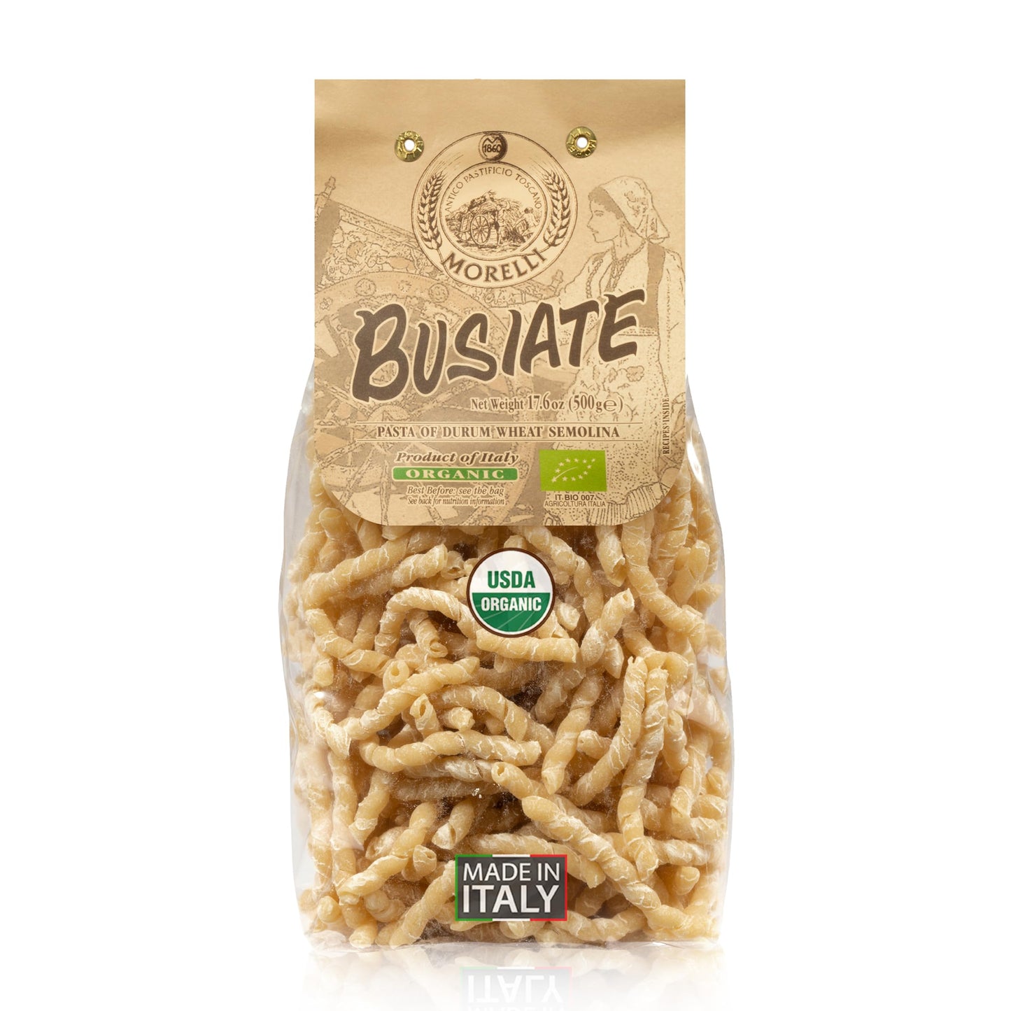 Morelli Spiral Pasta - Organic Premium Durum Wheat Semolina Italian Pasta from Italy - Protein-Rich, Ancient Grains, All Natural, Gourmet Italian