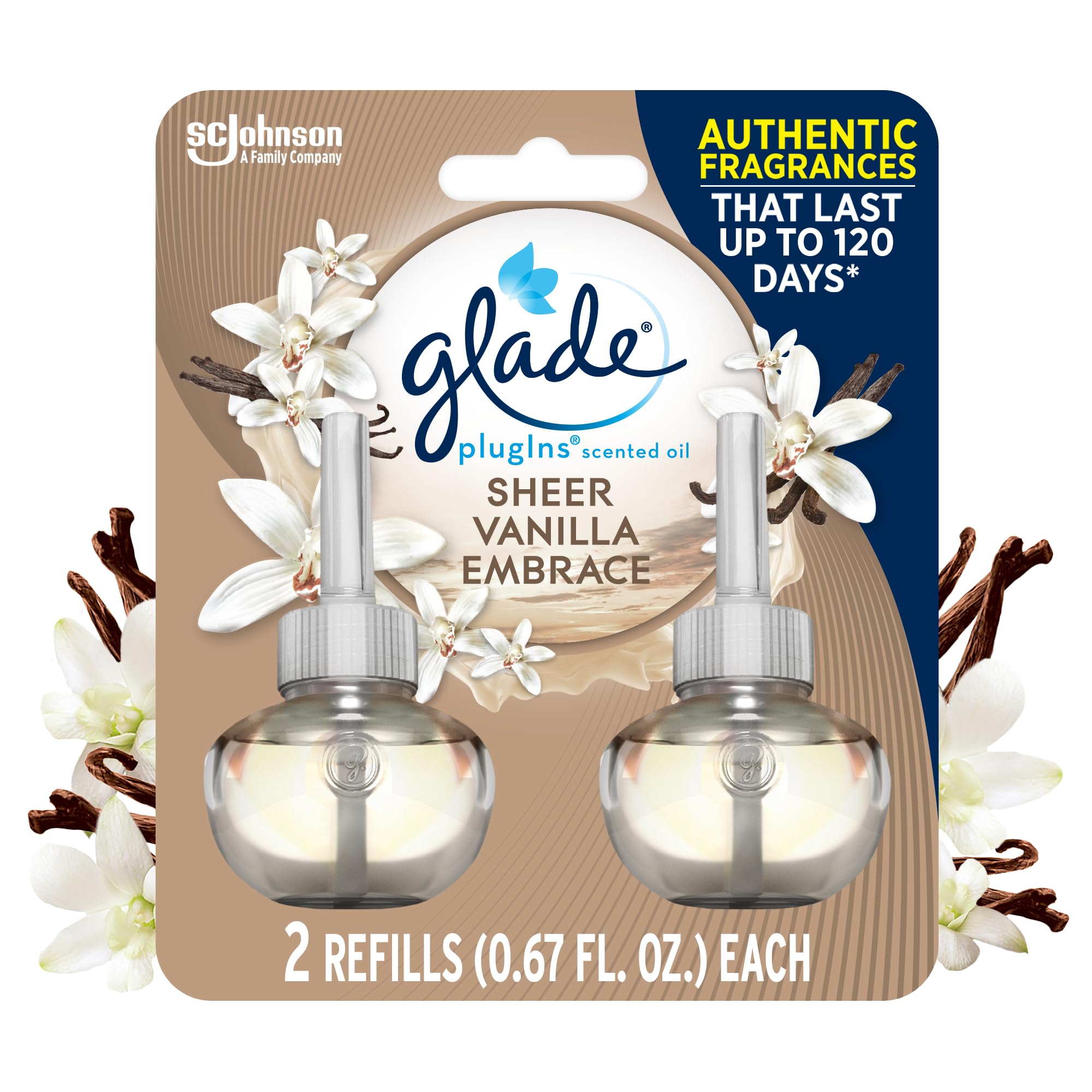 Glade Plugins Scented Oil, 1.34 fl. oz, 2Count. (Sheer Vanilla Embrace, Pack of 3), Blue
