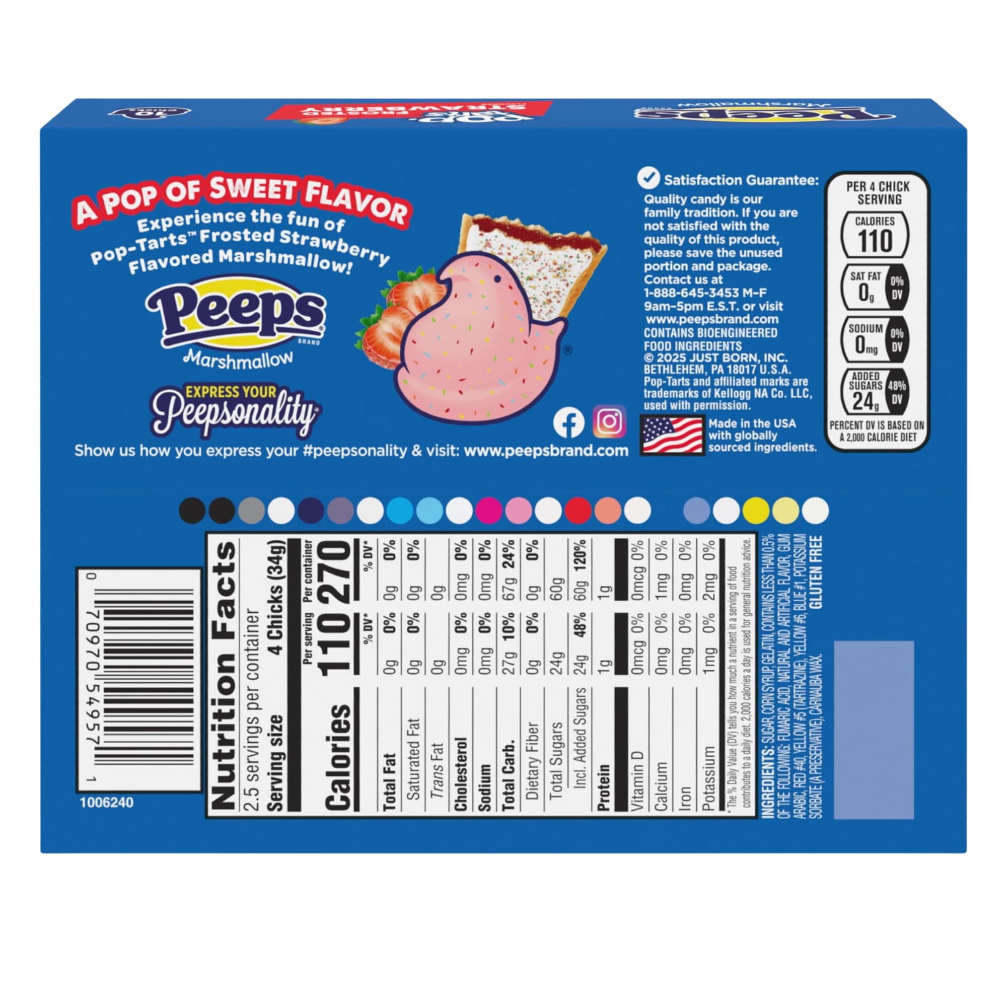 Strawberry Pop Tart Peeps, Dessert Pastry Flavored Marshmallows, Easter Basket Stuffer Candy, 10 Count Boxes (Pack of 3)