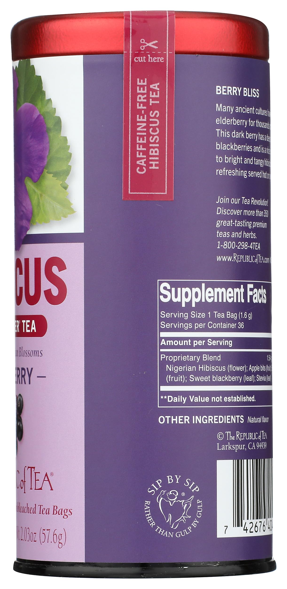 Republic of Tea Hibiscus Elderberry Herbal Tea Bags 36 Count, 36 CT