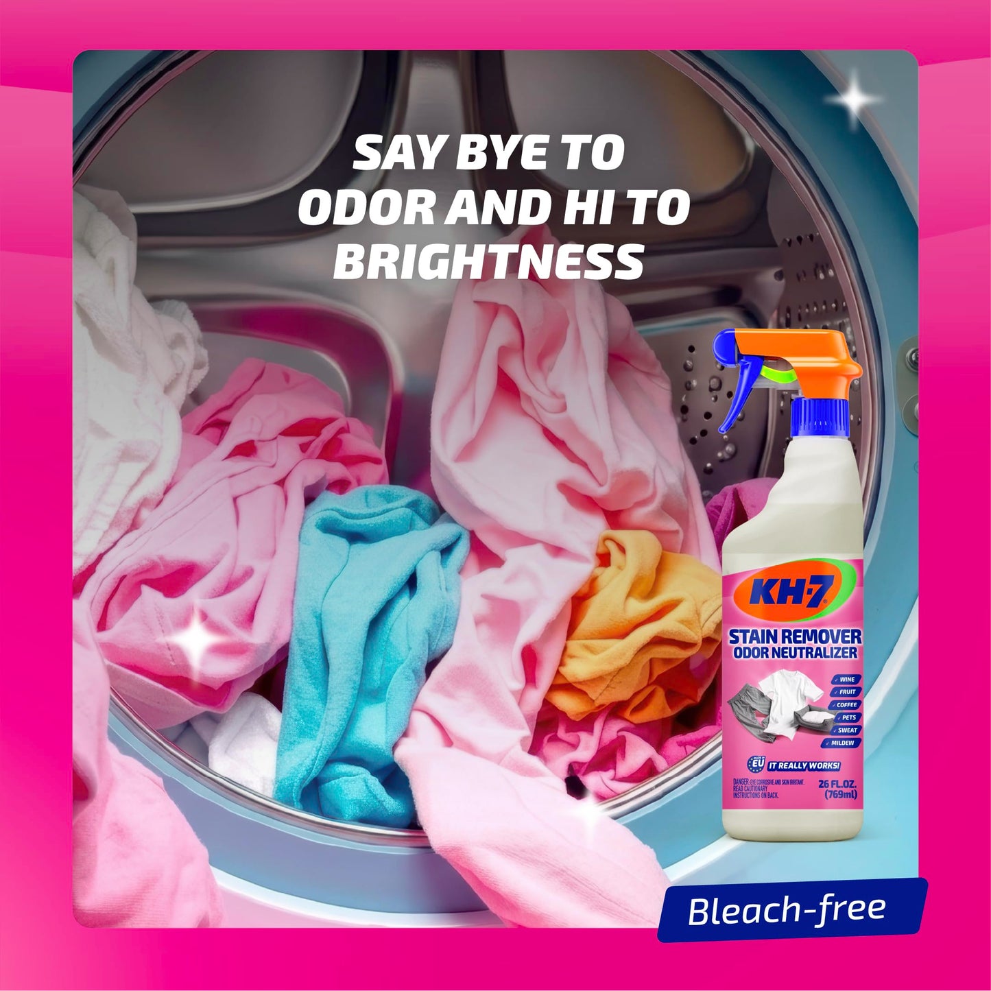 KH-7 Total Stain Remover & Odor Neutralizer - Enzyme-Powered Laundry Pre-Wash Spray for Tough Stains and Odors, Works on Wine, Chocolate, Tomato