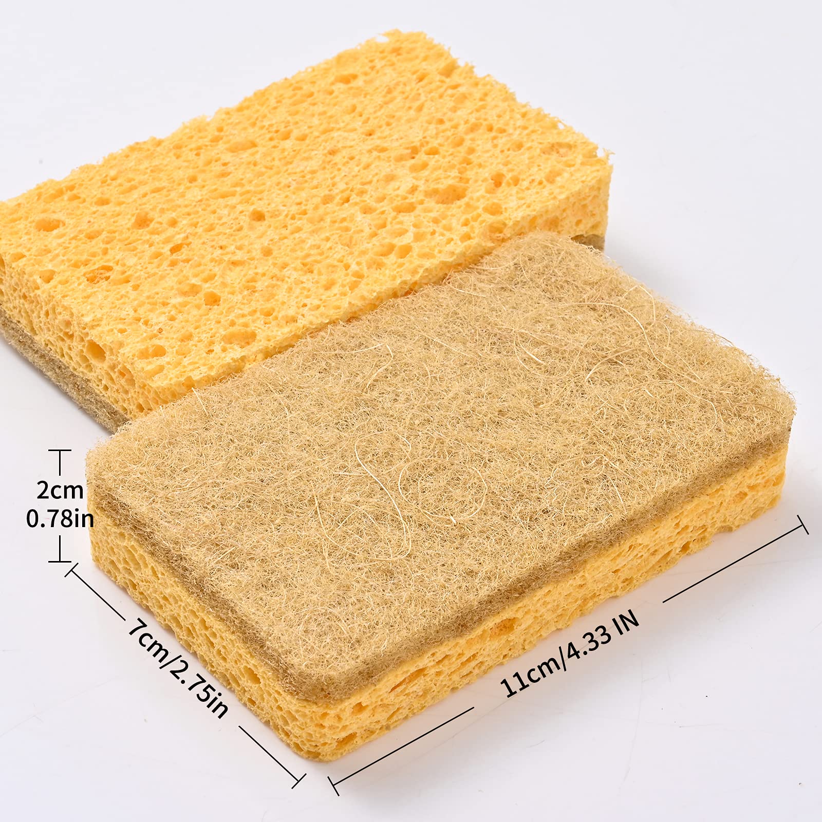 CFQ 12 Count Plant Fiber Dish Sponges, Non-Scratch, Wood Surface, 12 oz, Beige, Brown