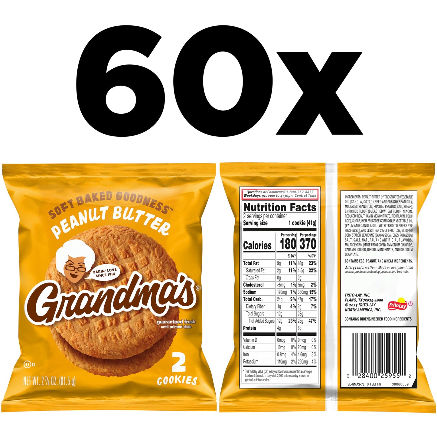 Grandma's Peanut Butter Cookies, 2.5 Ounce (Pack of 60)
