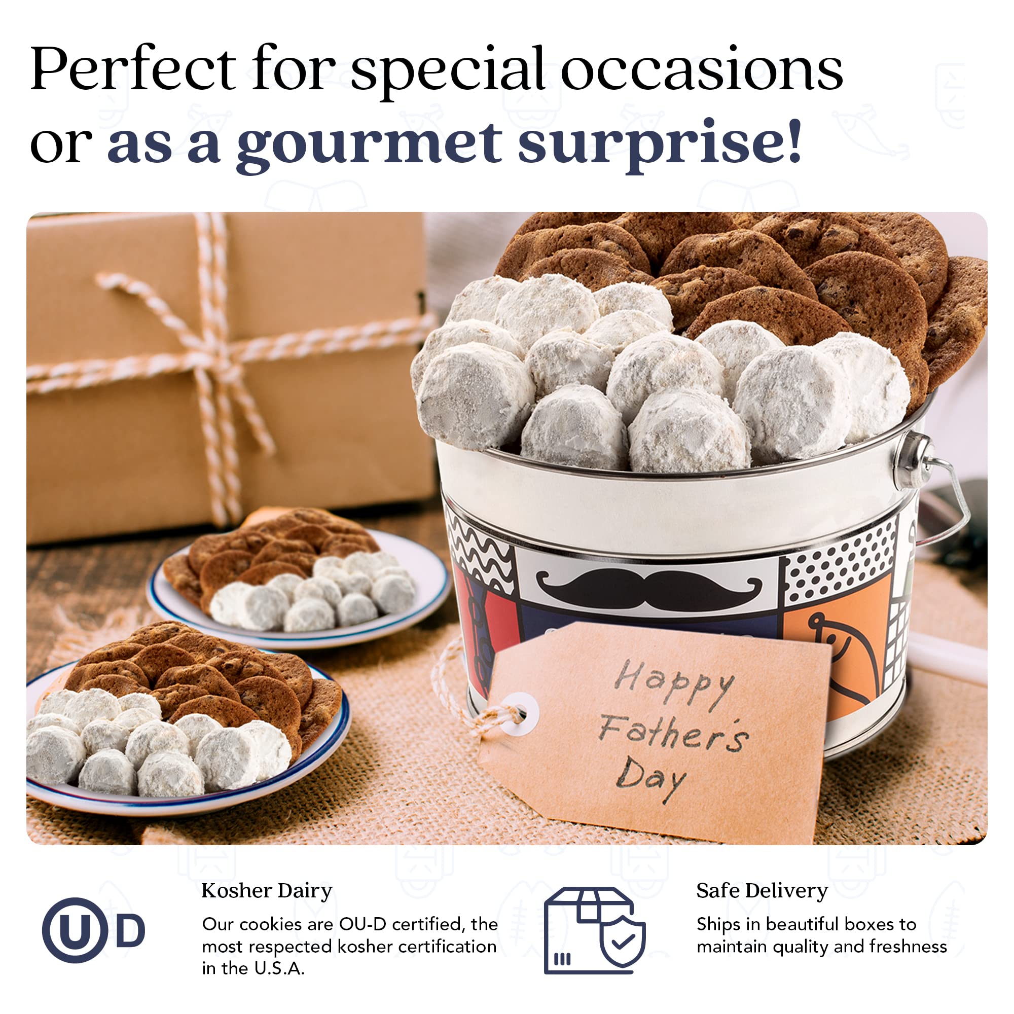 David’s Cookies Father's Day Assorted Cookies Bucket with Thin Crispy Cookies and Butter Pecan Meltaways Gourmet Treats - Delicious Traditional
