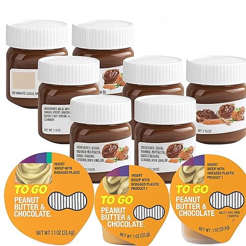 Hazelnut Spread & Peanut Butter Chocolate Snack Variety Pack - Mini Single Serve Cups for Lunchbox, Kids Snacks, Breakfast, School, Travel, Portion