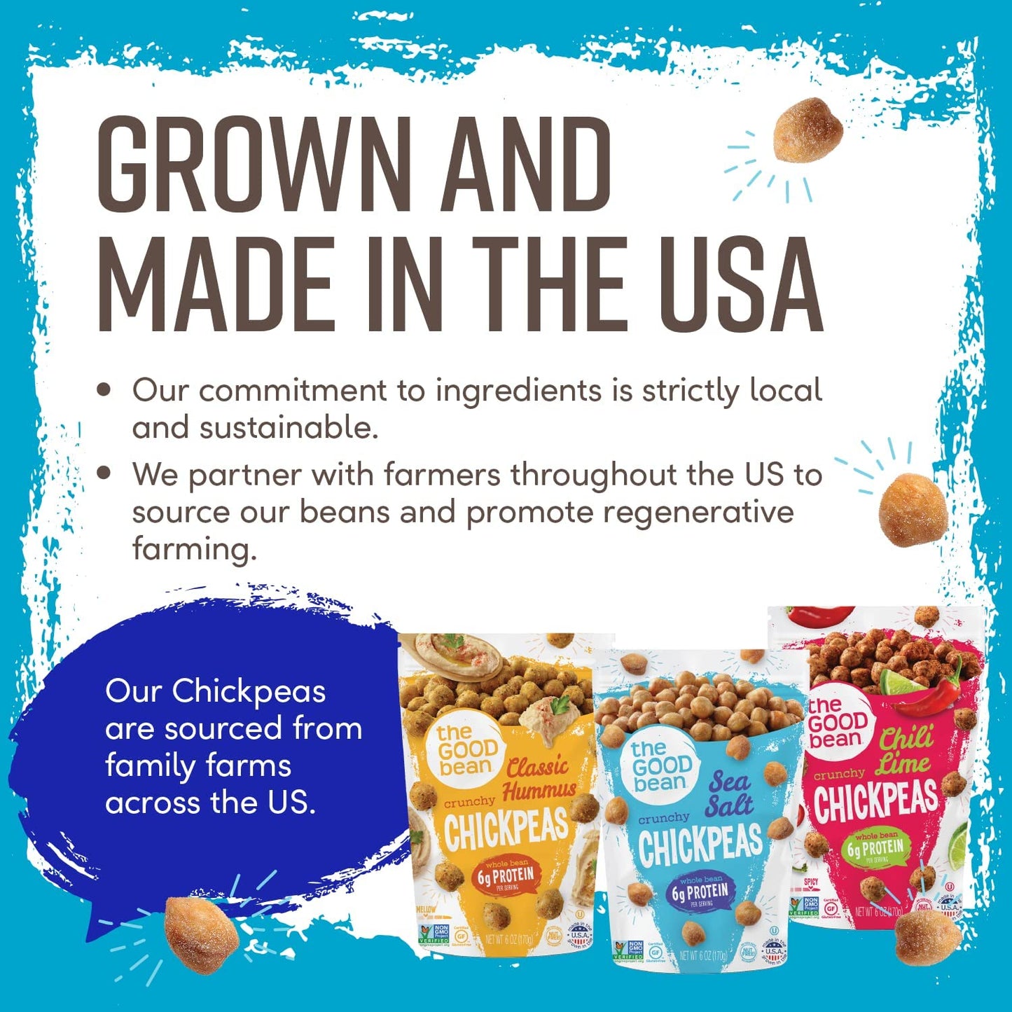 The Good Bean Crunchy Chickpeas - Sea Salt - (6 Pack) 6 oz Resealable Bag - Roasted Chickpea Beans - Vegan Snack with Good Source of Plant Protein