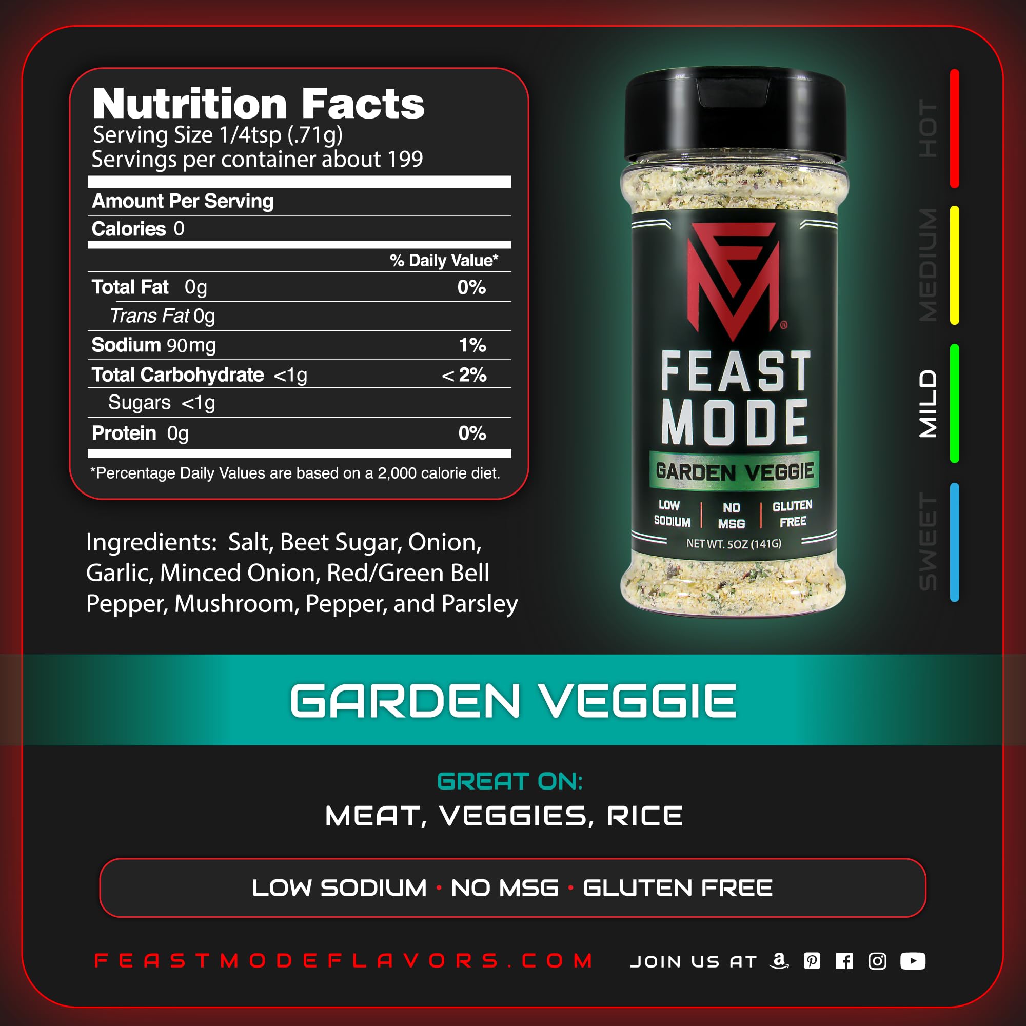 Feast Mode Flavors | Gainz Pack | 5 count | 5oz seasonings | Hawaiian BBQ | Garden Veggie | Butter Herb | Farmhouse Ranch | Asiago Jalapeno | meal