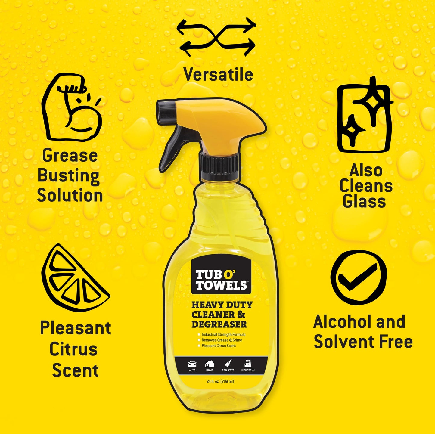 Tub O' Towels Heavy Duty Cleaner and Degreaser Spray Helps in Removing Oil Tar Paint Dirt Caulk Grease Grime Gunk Epoxies, Industrial Strength, Home