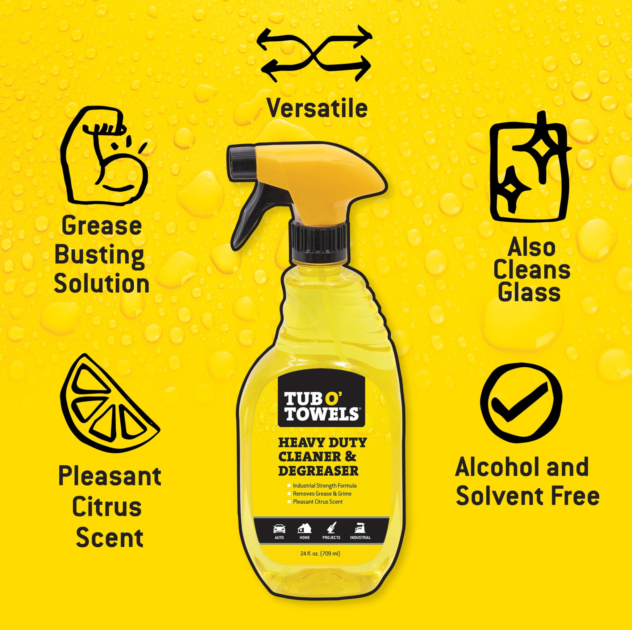 Tub O' Towels Heavy Duty Cleaner and Degreaser Spray Helps in Removing Oil Tar Paint Dirt Caulk Grease Grime Gunk Epoxies, Industrial Strength, Home