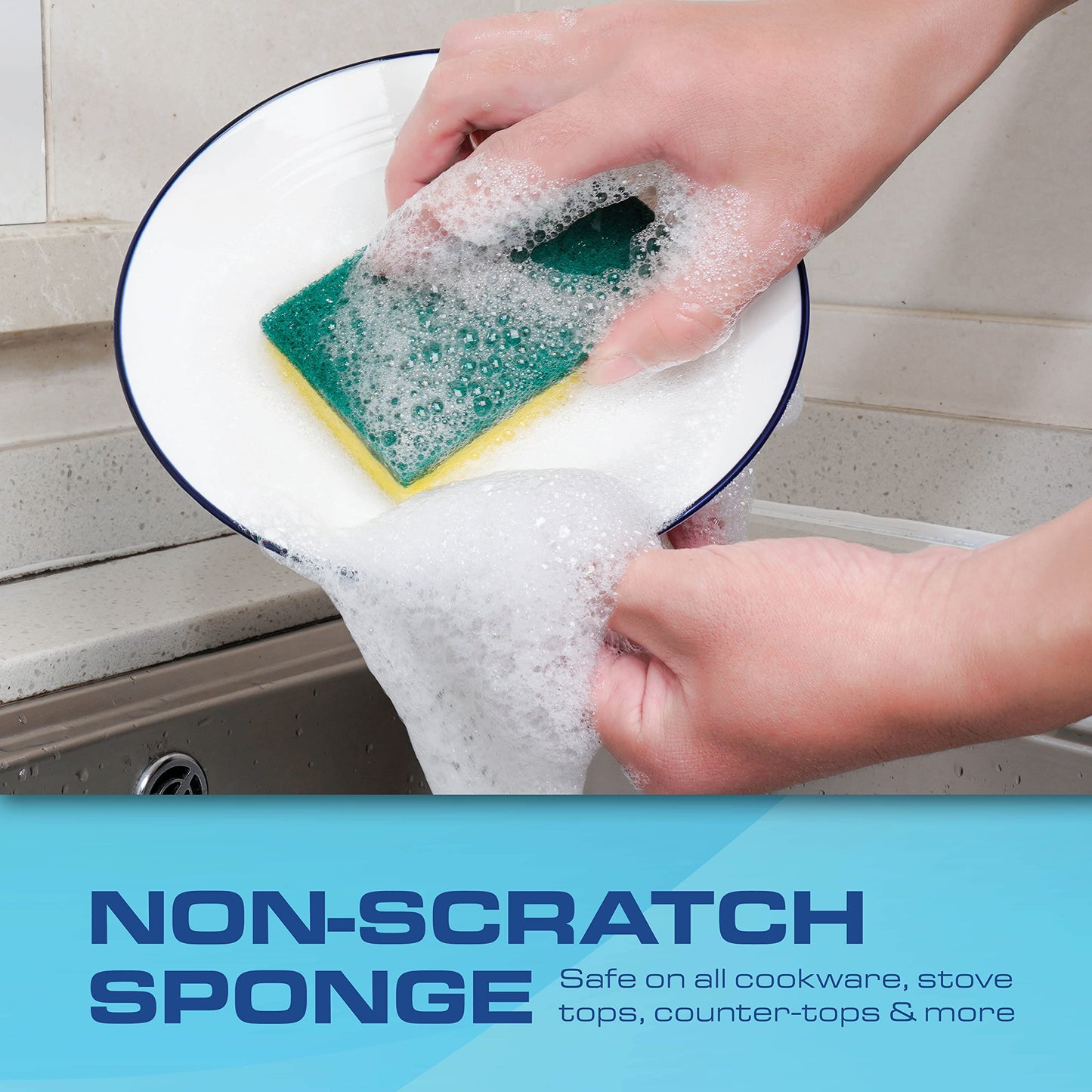 SCRUBIT 48 Pack Heavy Duty Scrub Sponges - Dishwashing Sponge Along with A Tough Scouring Pad - Dual Sided Dish Sponge Ideal for Cleaning Kitchen
