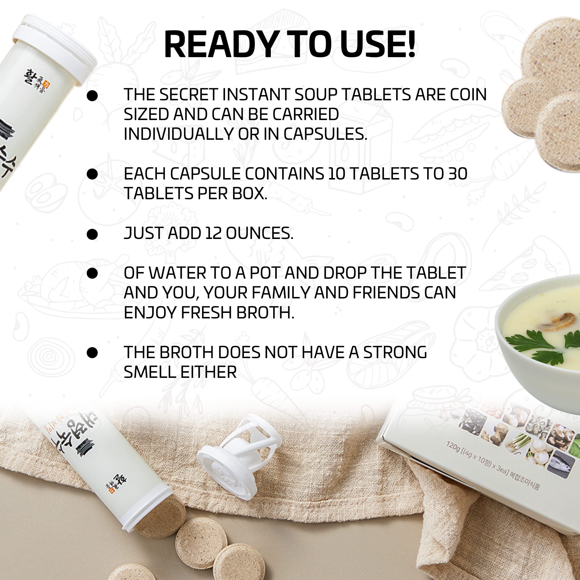 30 tablets - Seoul soup secrets - Instant Korean soup tablet, seafood vegetable stock broth, all natural ingredients, made in Korea