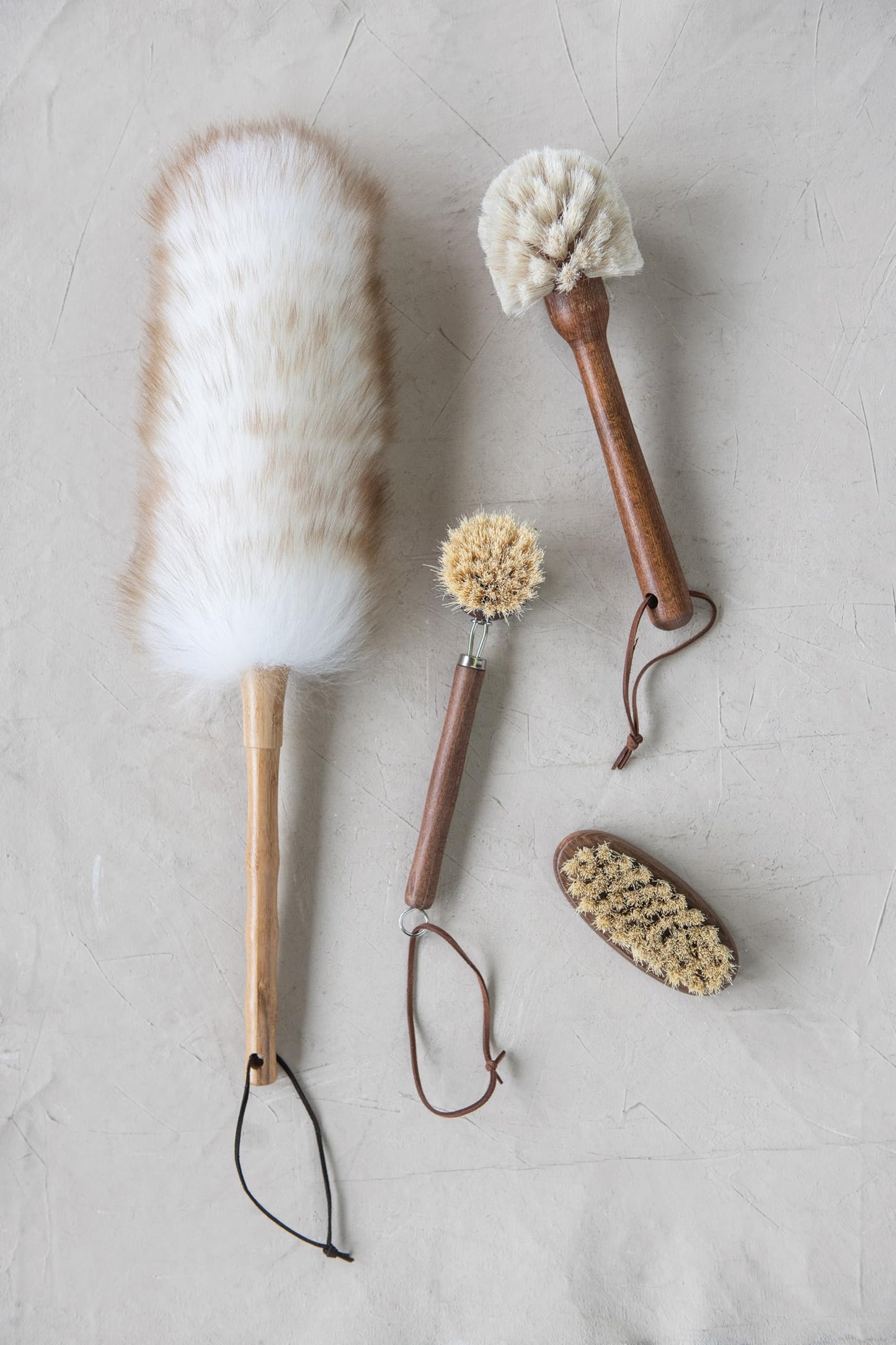 Beech Wood Dish Brush w Leather Strap, Dark Brown